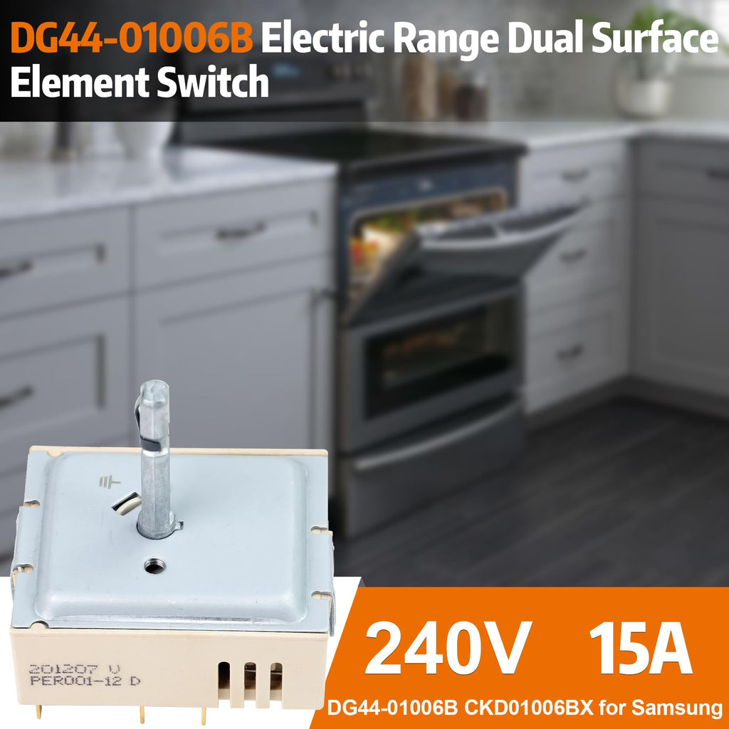DG44-01006B Range Dual Surface Element Switch Replacement Numbers: AP6037530, PS11771631, EAP11771631 Part Number: PD00035203 Compatible with Samsung