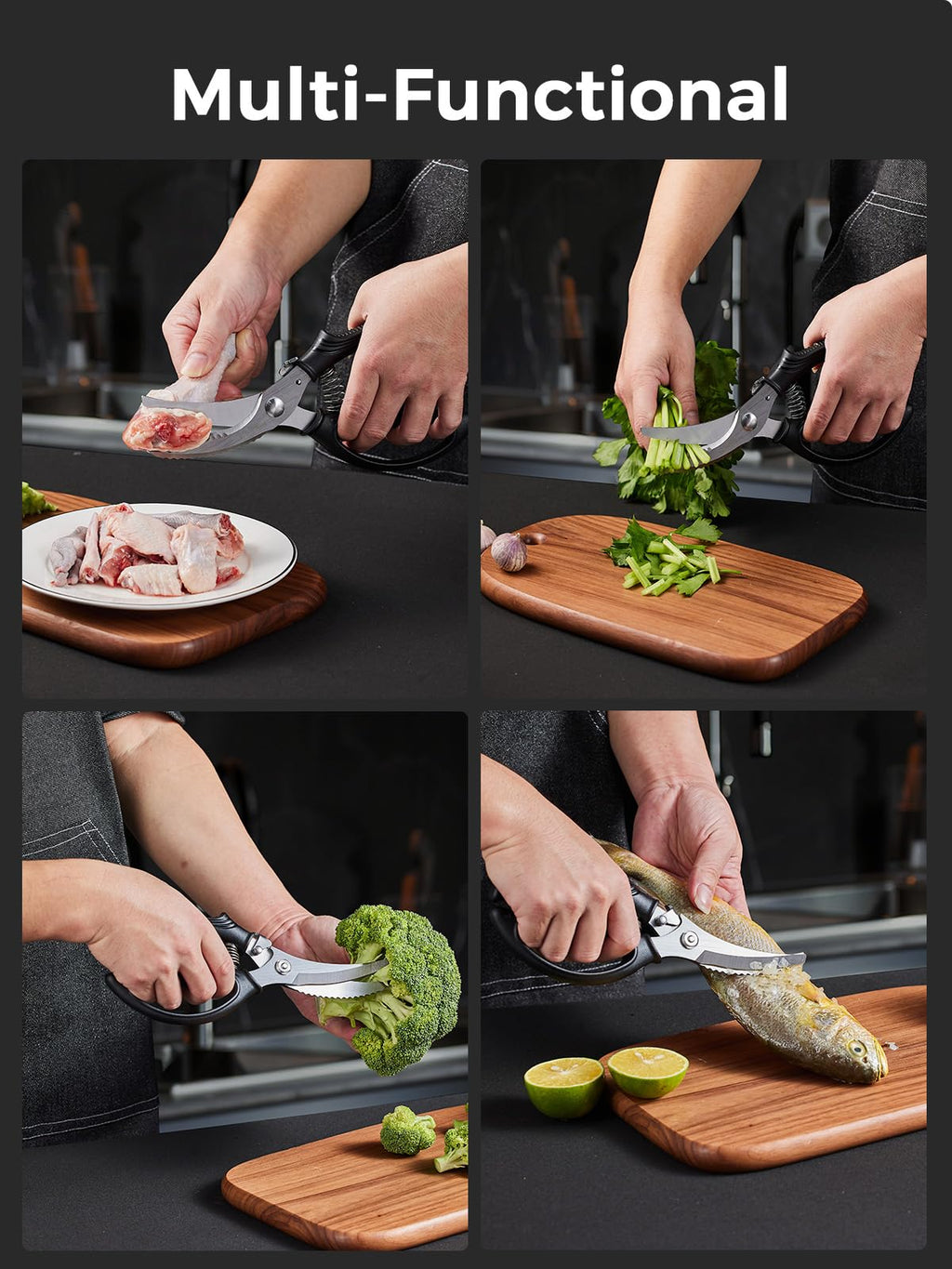 Poultry Shears, Heavy Duty Kitchen Scissors for Chicken, Meat, Bone and Fish, Spring Loaded Kitchen Shears with Anti-Slip Handle, Safety Lock, Dishwasher Safe