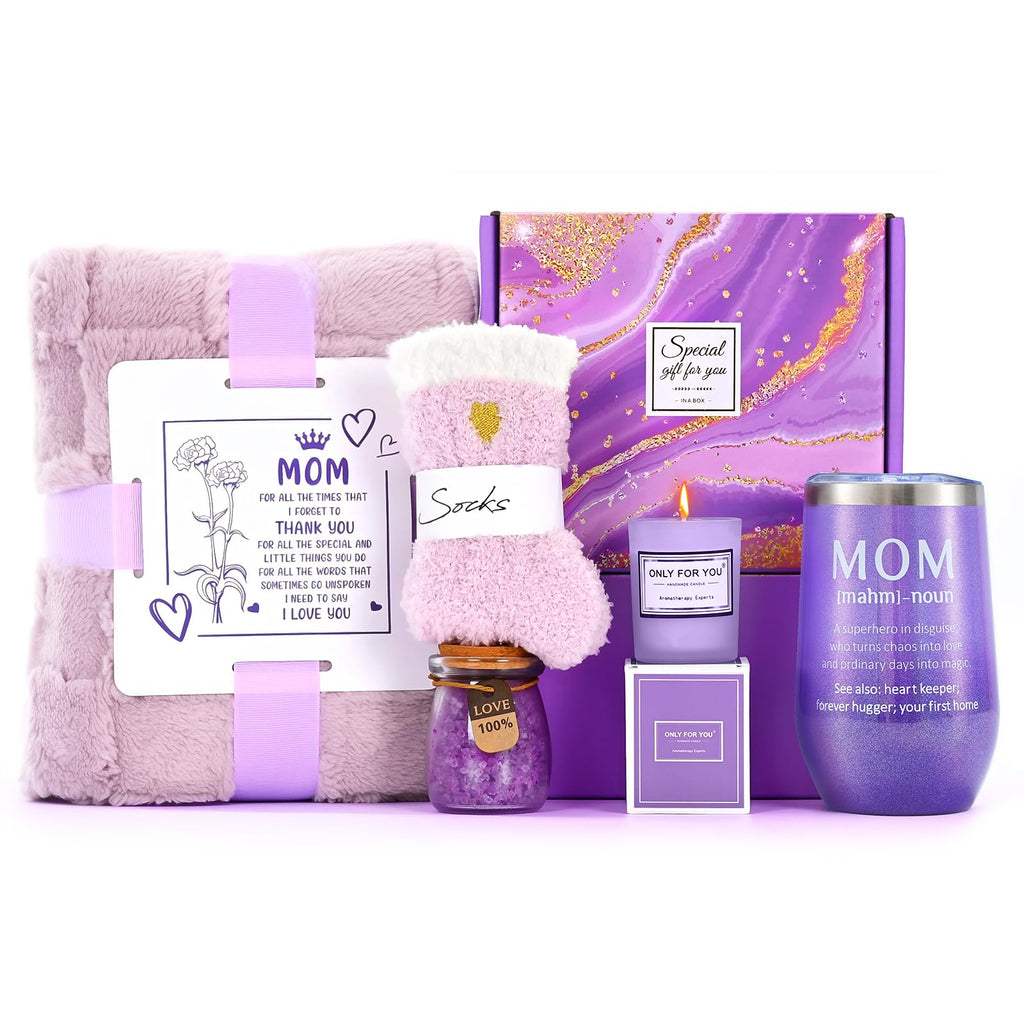 Mothers Day Gifts for Mom, 16oz Tumbler, 40in*60in Blanket, Purple, Christmas, Birthday Gifts, for Mom from Daughter, Son, Husband