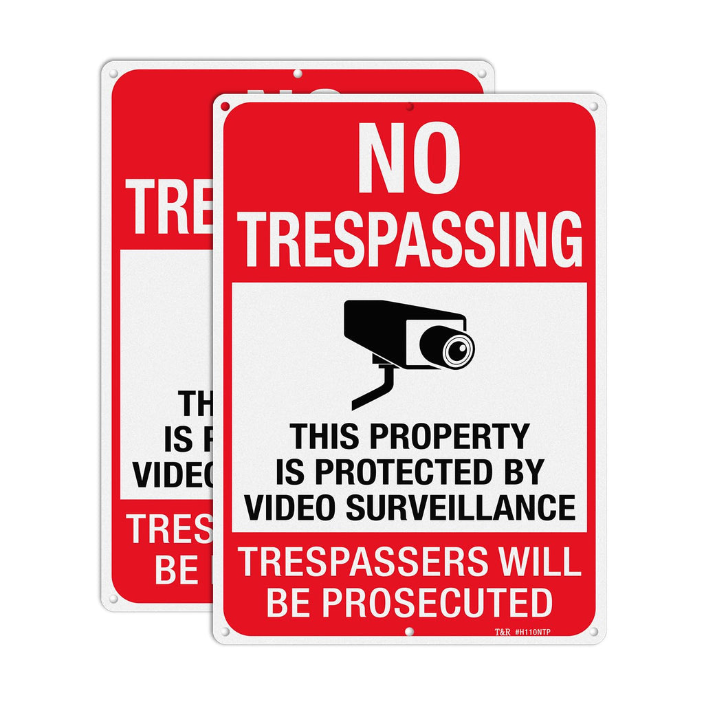 No Trespassing This Property Is Protected By Video Surveillance Trespassers Will Be Prosecuted Metal Reflective Sign - 14 x 10 Inches .040 Aluminum - 6 Pre-Drilled Holes - UV Protected, Waterproof and