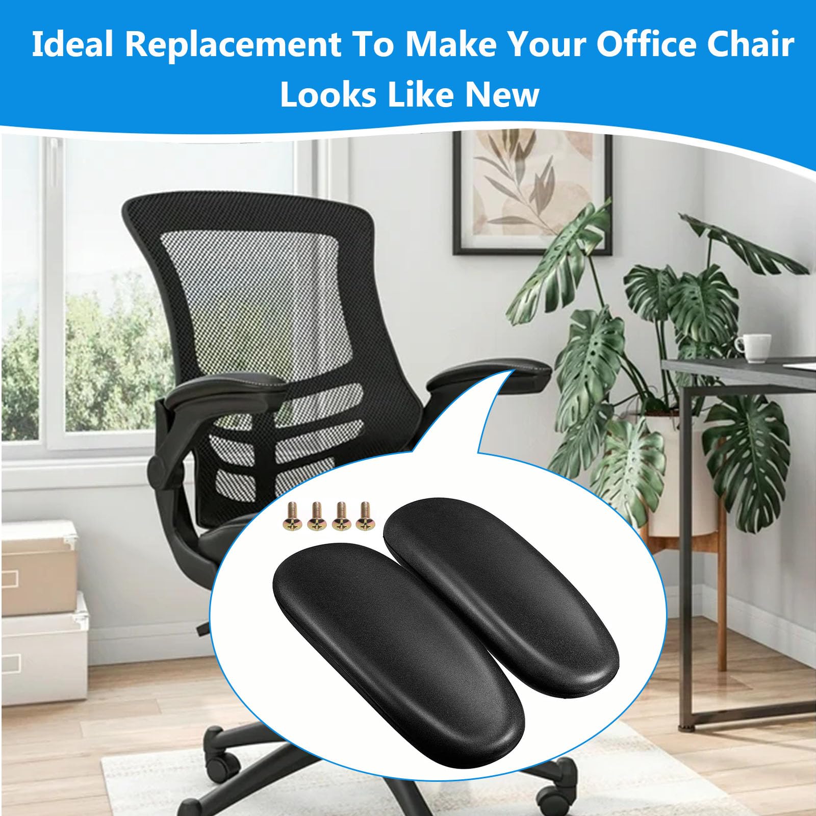 Dpwrrot Office Chair Replacement Armrest Arm Pads Caps Fit Univeral Desk Chair Arms 4" Mounting Hole with Mounting Hole Patterns Screws (1 Pair) Black
