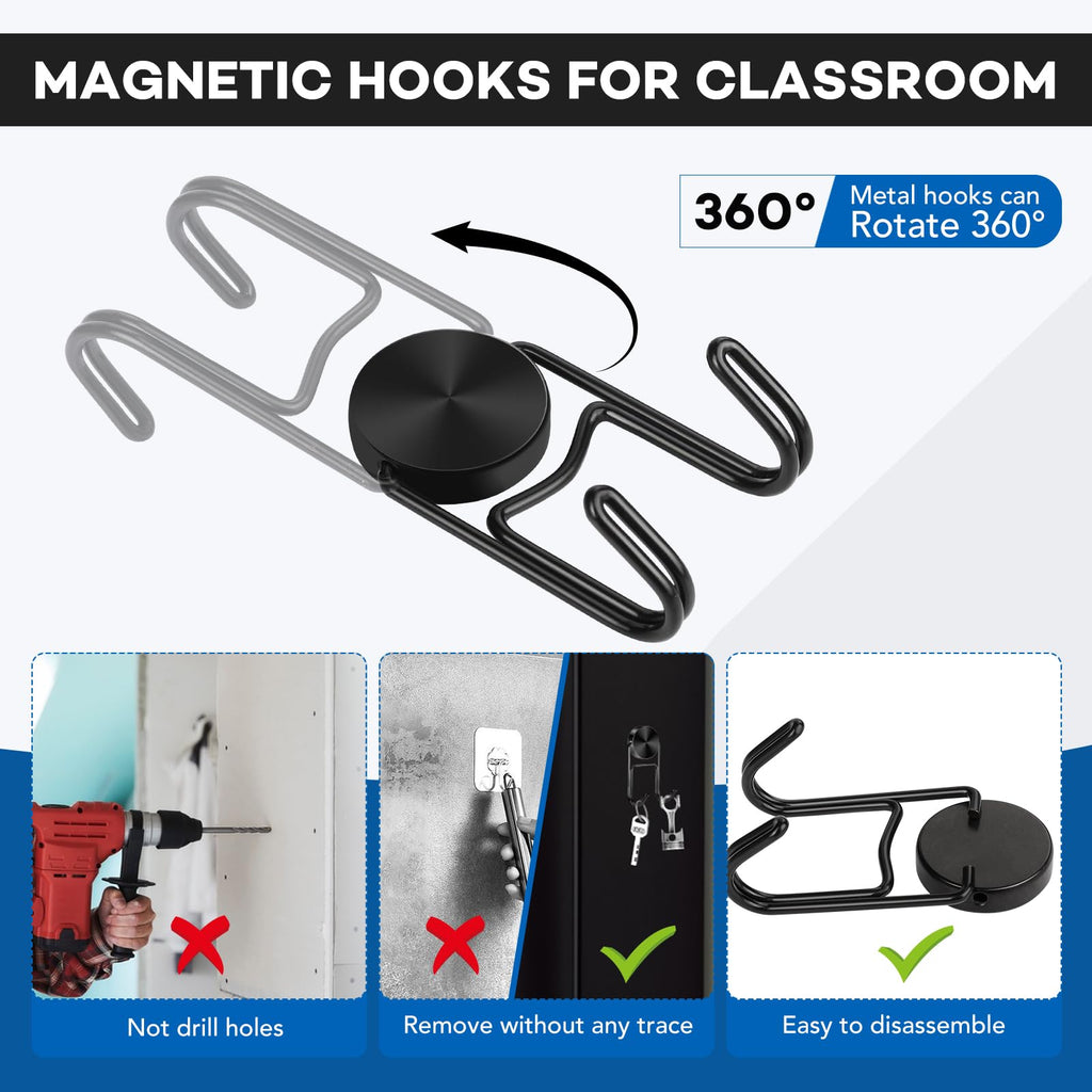 LOVIMAG Magnet Hooks for Cruise Cabins, Swivel Magnets with Hooks, Cruise Ship Essentials, 80lbs Heavy Duty Magnet Hook for Fridge, Hanging, Whiteboard, and Strong Magnets, Black, 25mm -5 Pcs