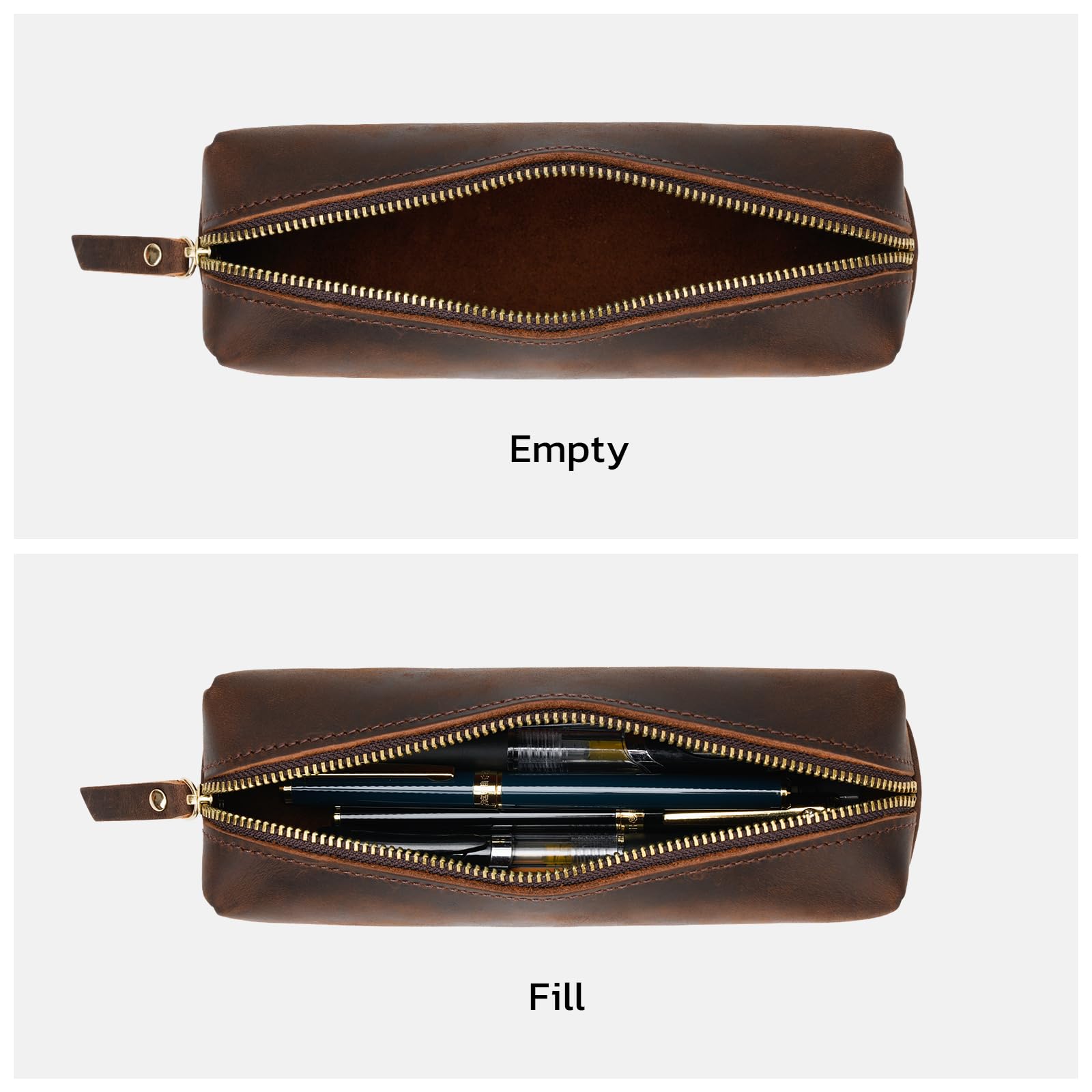 ECHSRT Small Pencil Pouch-Full-Grain Leather Pencil Case for Men- Vintage Genuine Leather Pouch for Adults-Stationery Organizer Bag for Work & Travel-Square-Coffee