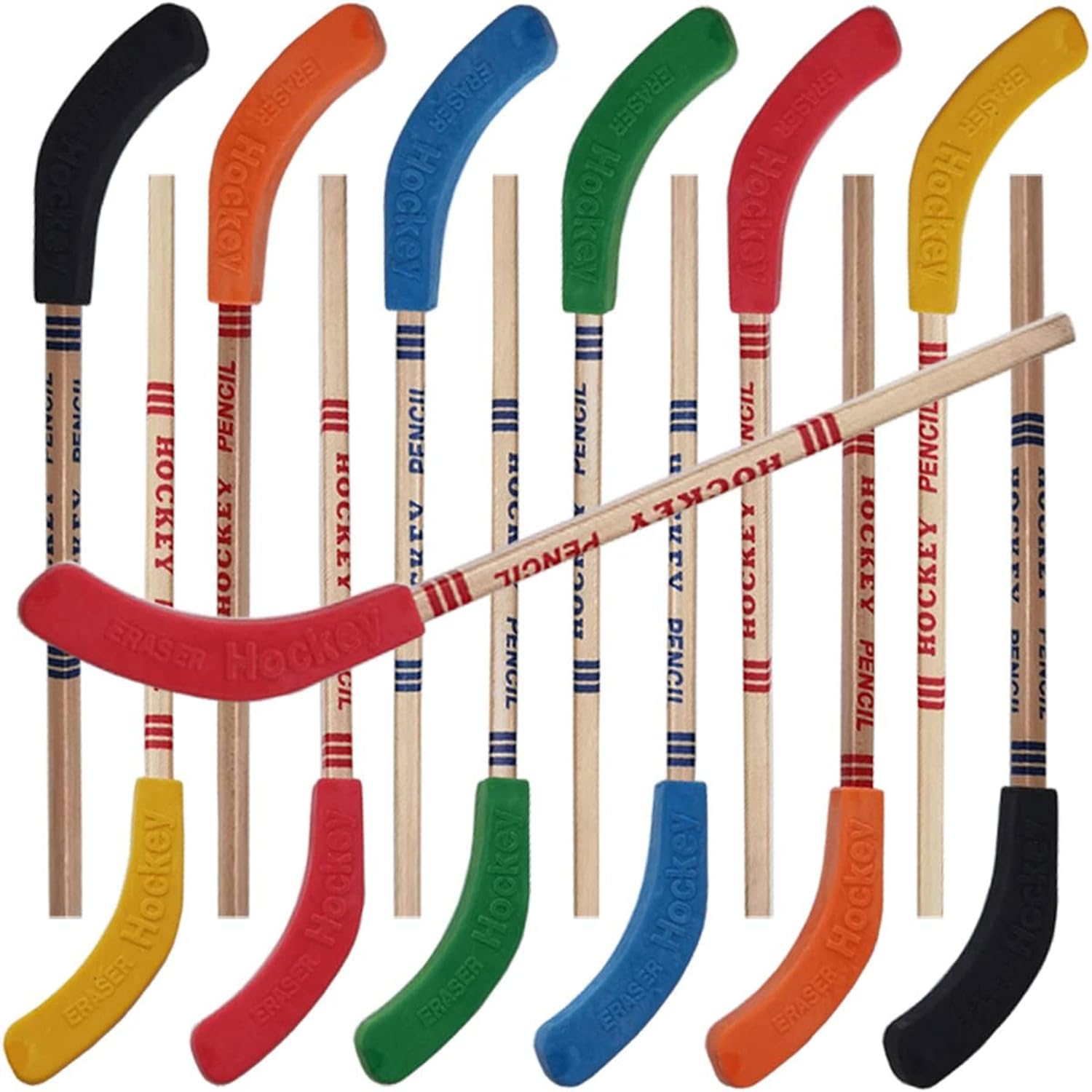 Mtxorvix 12 Pcs Hockey Pencils and Erasers - 9 Inch Stick Sports Theme Party Supplies, Fun Cool Pencils for Fans