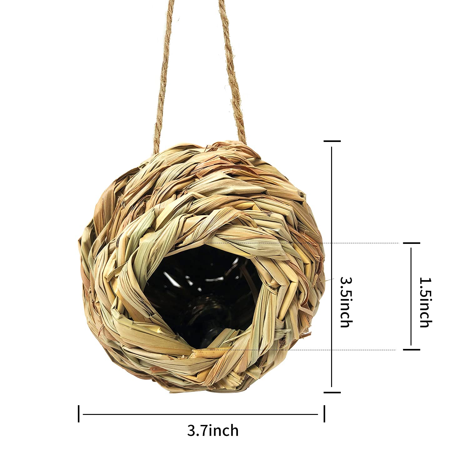 Puninoto Humming Bird Houses for Outside Hanging, Natural Grass Hanging Bird Hut, Hand Woven Hummingbird Nest, Large Wren Finch Bird House for Garden Window Outdoor Home Decoration, 3 Pack