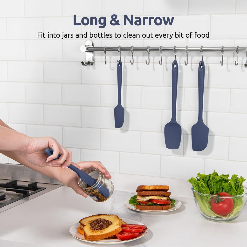 Heat Resistant Silicone Spatula Set: U-Taste 600ºF High Temp Seamless BPA-Free Food Grade Flexible Rubber Silicon Kitchen Cooking Mixing Baking Scraper for Nonstick Cookware Set of 4 (Midnight Blue)