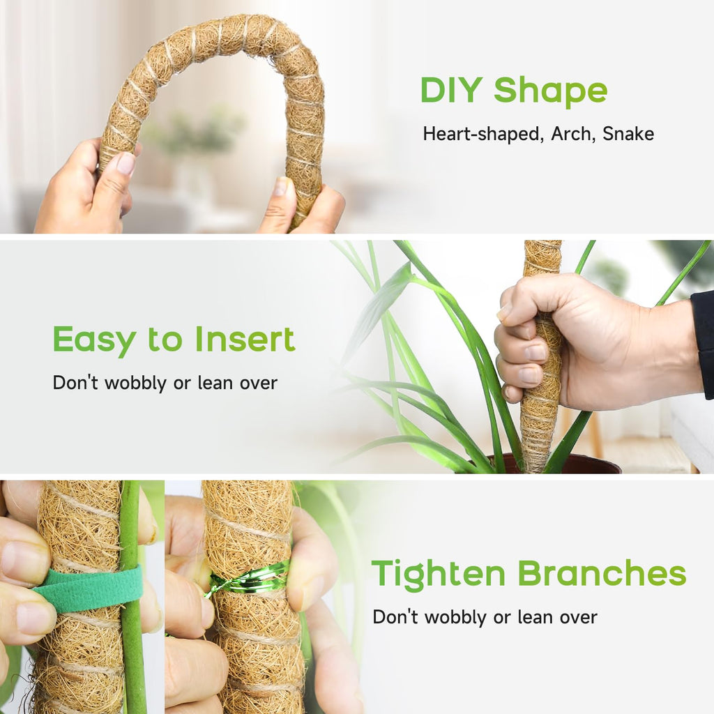 SYCARON Bendable Moss Pole, 47.2 Inches Moss Pole Plant Support Monstera Plant Support Stakes for Medium Climbing Plants, Indoor Plants Growth