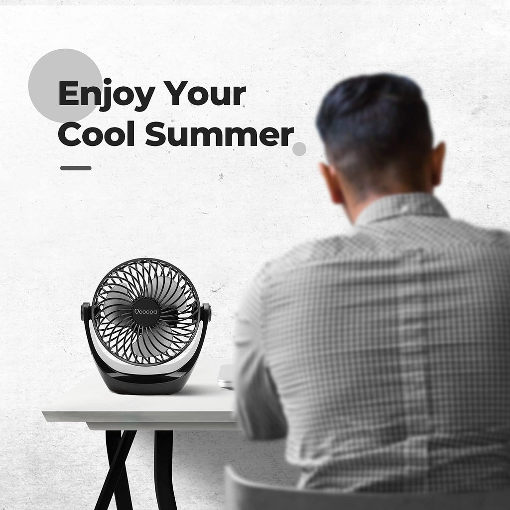 OCOOPA Small USB Desk Fan Table Fan 5'' with Strong Airflow & Quiet Operation, Portable Cooling Mini Fan 3 Speed, 360°Rotatable Head for Home Office Bedroom Desktop