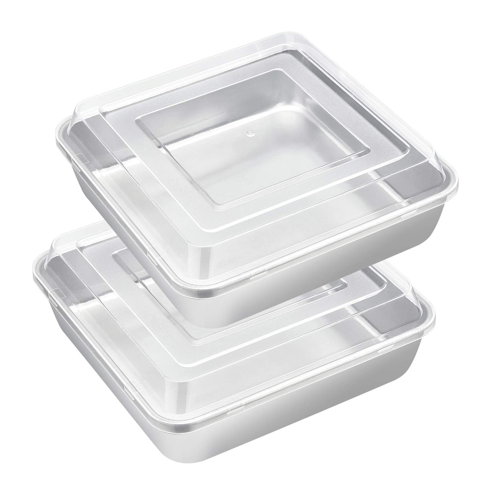 8 x 8-Inch Baking Pan with lid, E-far Square Cake Brownie Baking Pans Stainless Steel Bakeware Set of 2, Non-toxic & Healthy, Easy Clean & Dishwasher Safe - 4 Pieces(2 Pans + 2 Lids)
