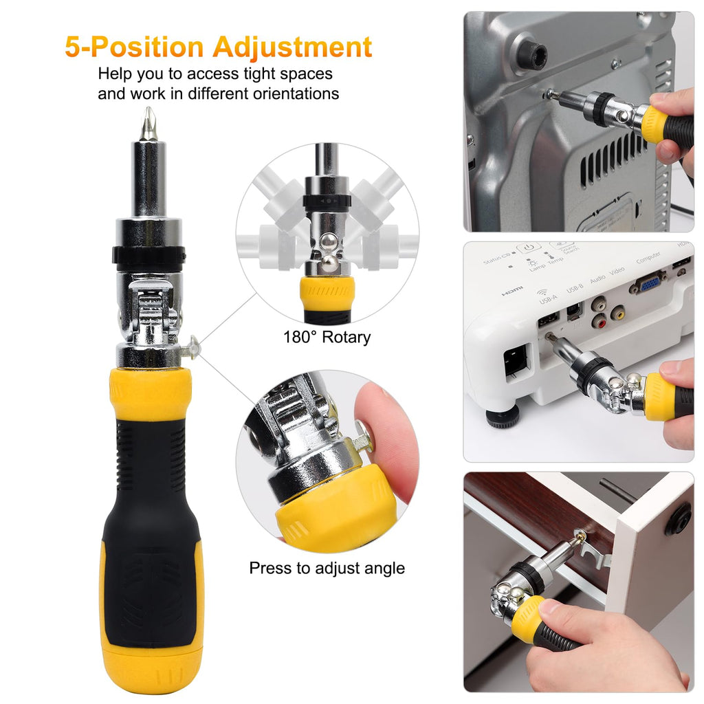 SHARDEN Ratcheting Multi Bit Screwdriver - 13-in-1 Tool Set, Flat Head/Square/Torx/Hex/Phillips, 180 Degree Pivoting Adjustable Angle Magnetic Screwdriver