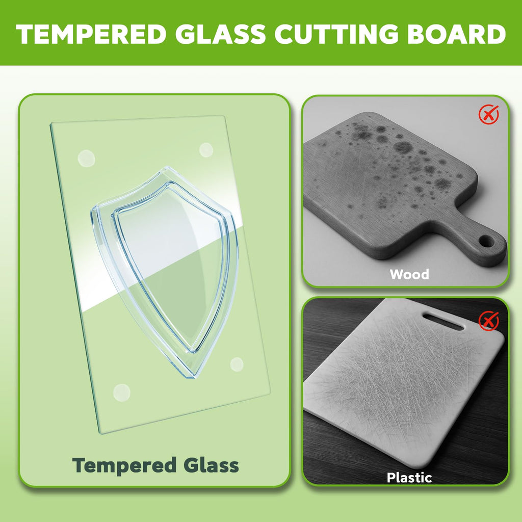 Tempered Glass Cutting Board for Kitchen, 2PCS Glass Chopping Board for Countertop, Clear Cutting Board with Rubber Feet, Shatter-Resistant, Heat Resistant, Easy to Clean (2PCS - 12"x16" & 12"x8")