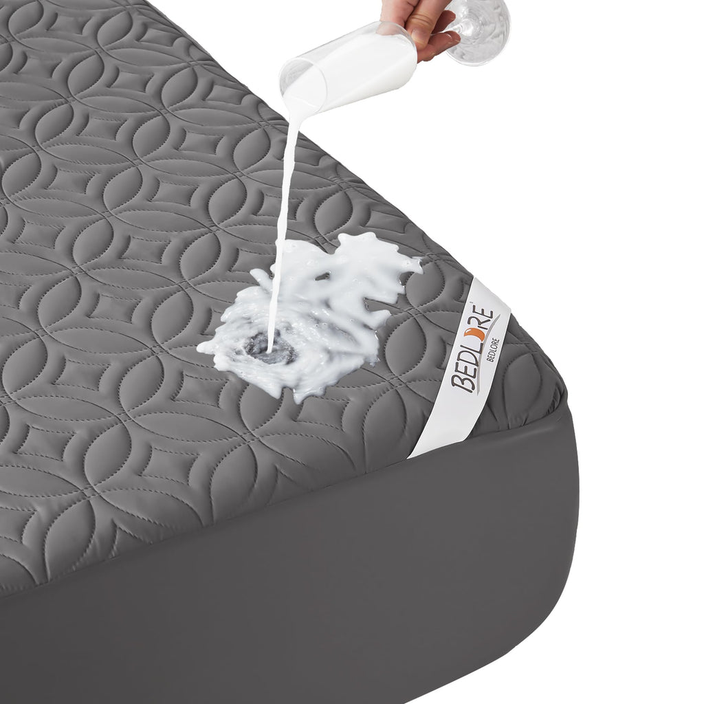 BEDLORE Waterproof Mattress Protector, Queen Size Mattress Pad Noiseless with Deep Pocket 6"-21" Depth, Soft & Breathable Dirt-Proof Bed Mattress Cover Washable for Home, Bedroom, Hotel (Gray)