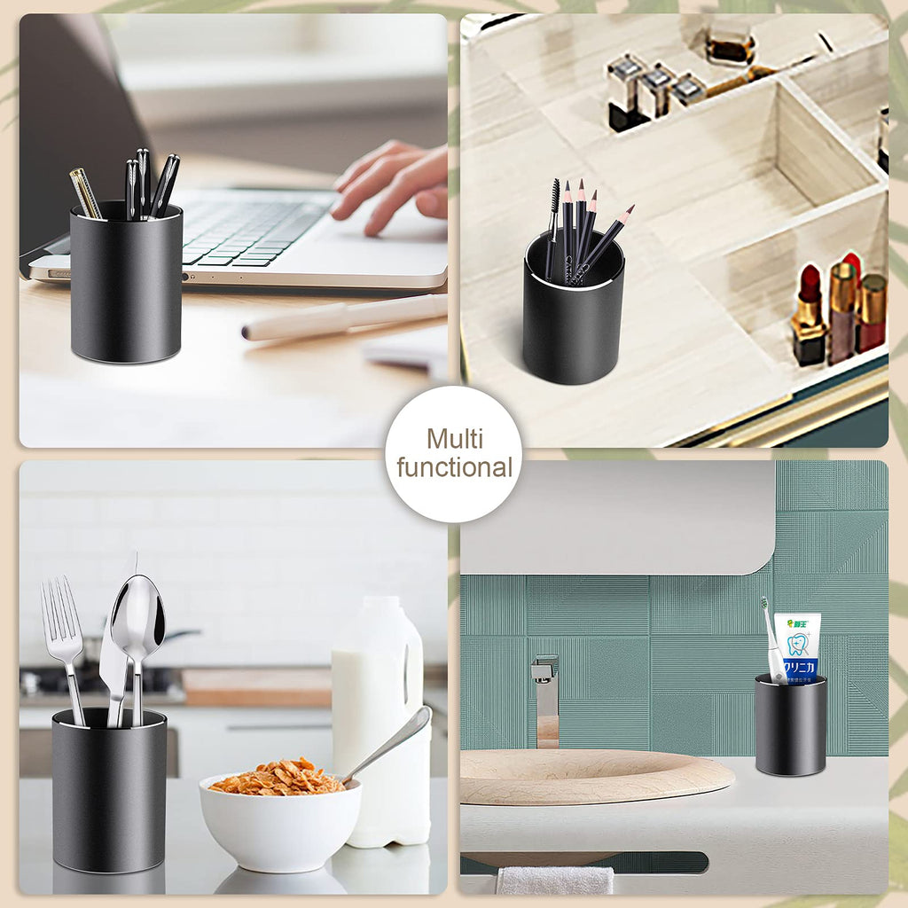 VAYDEER Metal Pen Holder Round Aluminum Desktop Organizer and Cup Storage Box for Office,School,Home and Kids 3.9×3.1 inch (black)