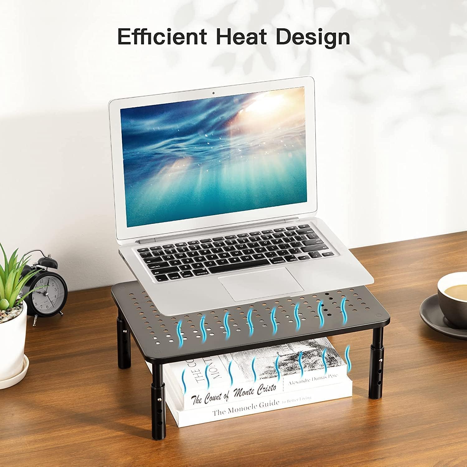 HUANUO Monitor Stand Riser, 3 Height Adjustable Laptop PC Monitor Stand for Computer, Monitor Riser, Laptop Stand Riser for Desk with Non-Skid Rubber and Mesh Platform for Airflow - HNLL3 (Black)