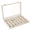 Frebeauty Velvet Jewelry Tray 35 Grid Jewelry Organizer with Clear Lid Transparent Earring Organizer Holder Case with Clasp Drawer Insert for Rings Studs Gift for Women Girls(Beige 35 Grid)