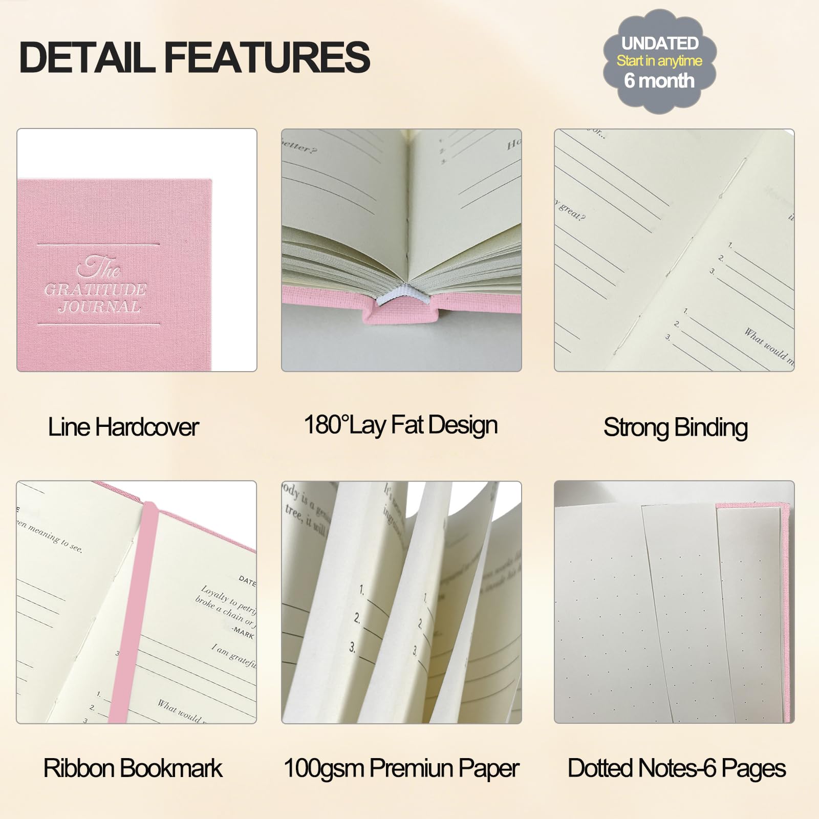 Daily Gratitude Journal, 5 Minute Journal for Women Manifestation, Reflection, Happiness, Positivity, Affirmation & Productivity, Undated Planner with Prompts, Bookmarks,100GMS Thickened Paper
