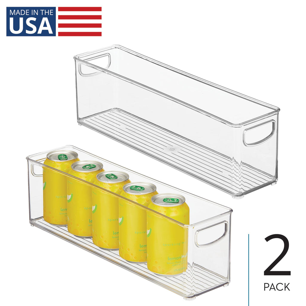 iDesign Plastic Stackable Pantry Bin - Storage Bin with Handles for Cabinets or Fridge - Set of 2 - Clear