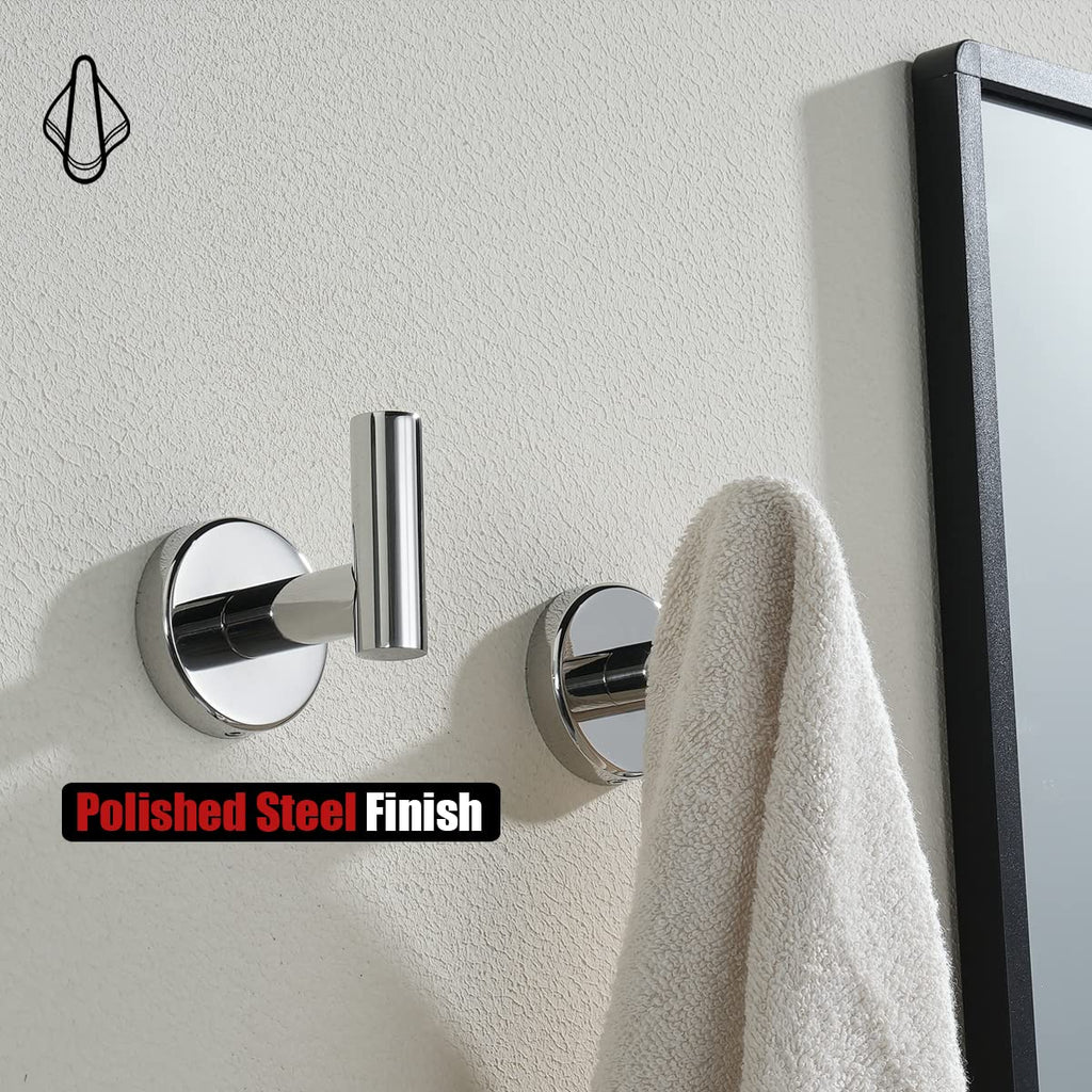 JQK Chrome Bathroom Towel Hook, 304 Stainless Steel Coat Robe Clothes Hook for Bathroom Kitchen Garage Wall Mounted (Pack of 2), TH100-CH-P2