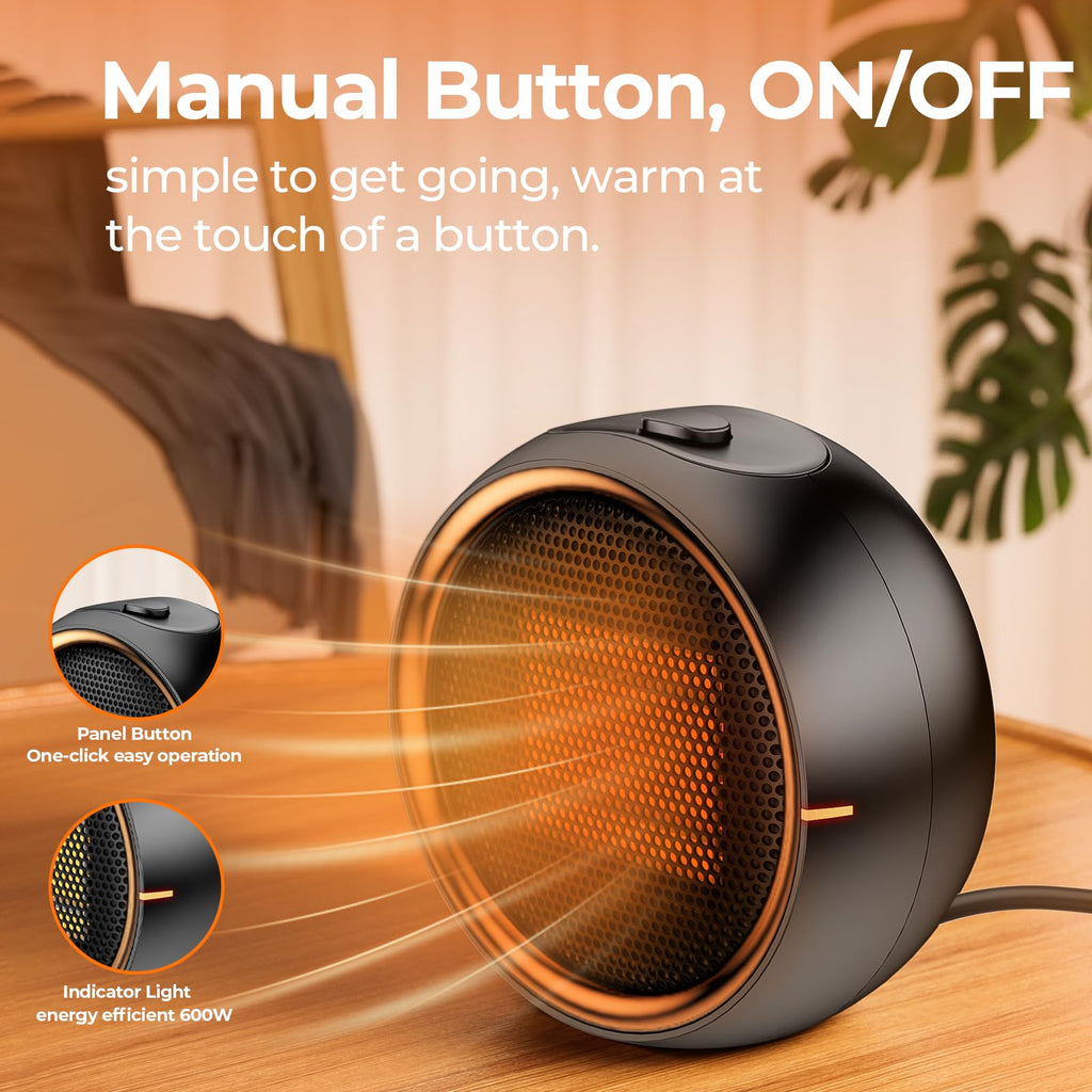 ASNUG Space Heater, Portable Electric Heaters for Indoor Use, PTC Ceramic Small Heater, 2S Efficient Heating, Tip-0ver & Overheat Protection, Quiet Mini Desk Heaters for Bathroom Home Office,Black