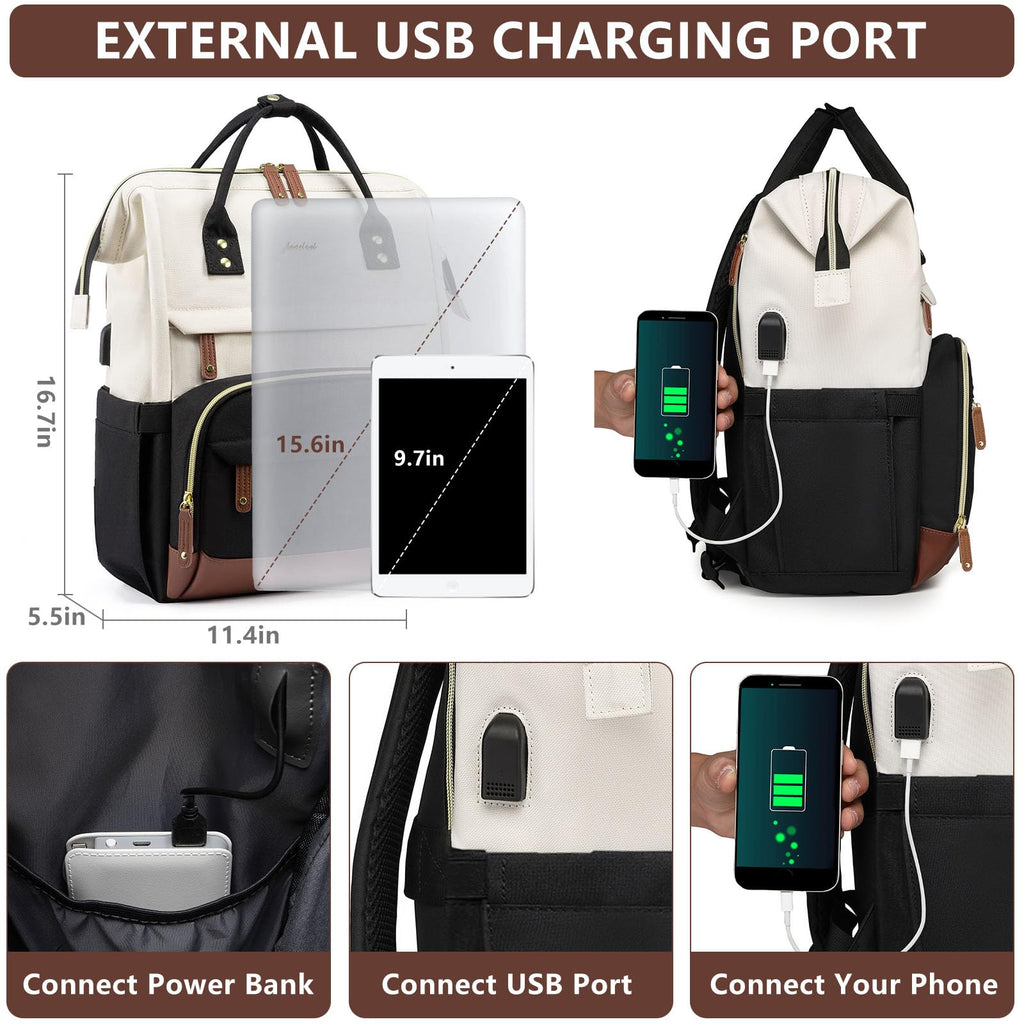 Laptop Backpack for Women Bag: 15.6 inch Work Travel Backpack with USB Charger College Bookbag Business Computer Backpack Anti-theft Casual Backpacks for Nurse Teacher Beige Black Brown