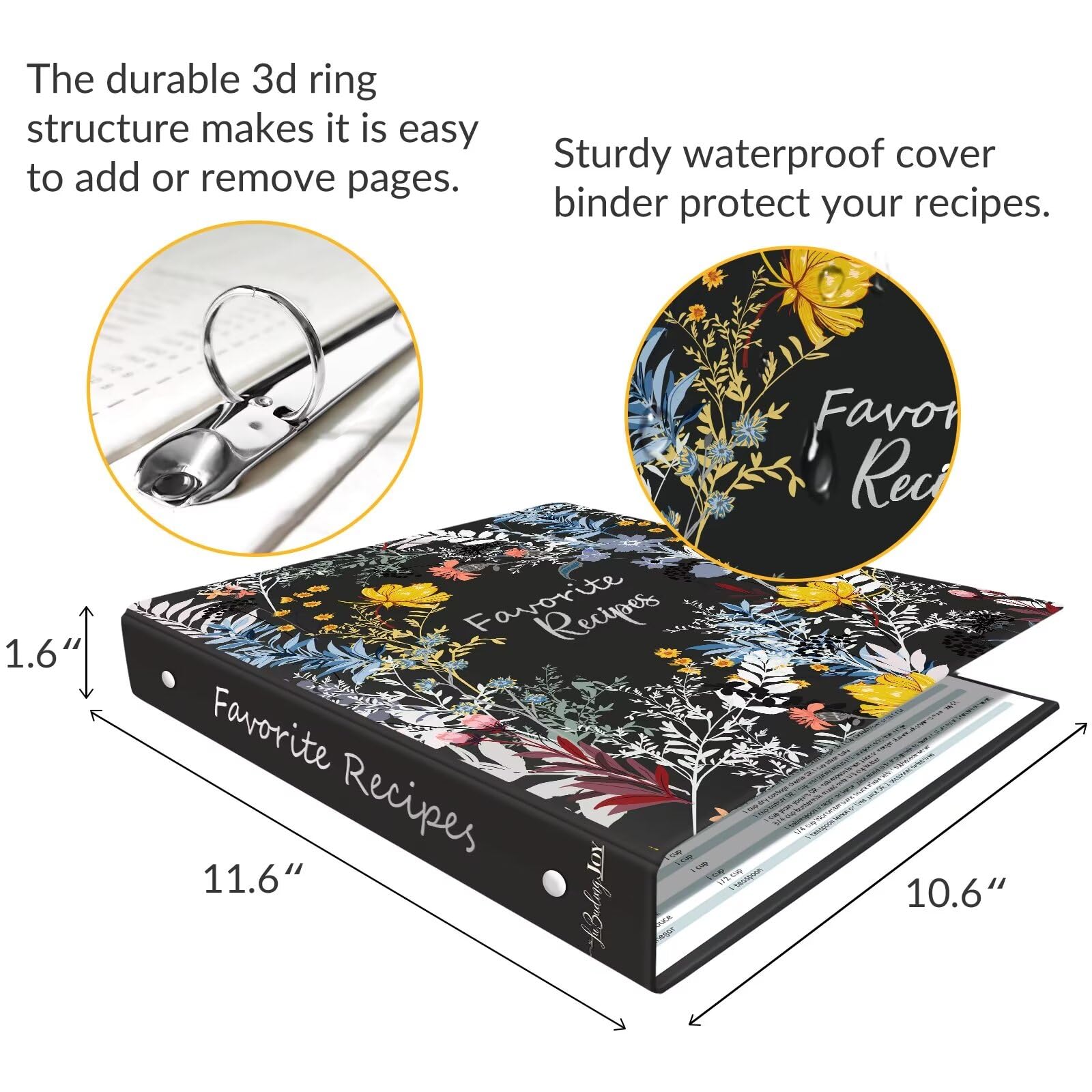 Recipe Binder with Plastic Sleeves, Full Page Cards and Dividers, Recipe Binder 8.5x11 3 Ring, Blank Recipe Book Binder to Write in Your Own Recipes (Blossom)