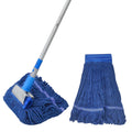 KLHB-YF Blue Heavy-Duty Cotton Mop Set - 59-Inch Durable Handle + 2 Reusable Cotton Mop Heads, Multi-Surface Cleaning for Home, Garage, Office, Workshop & Warehouse Floors