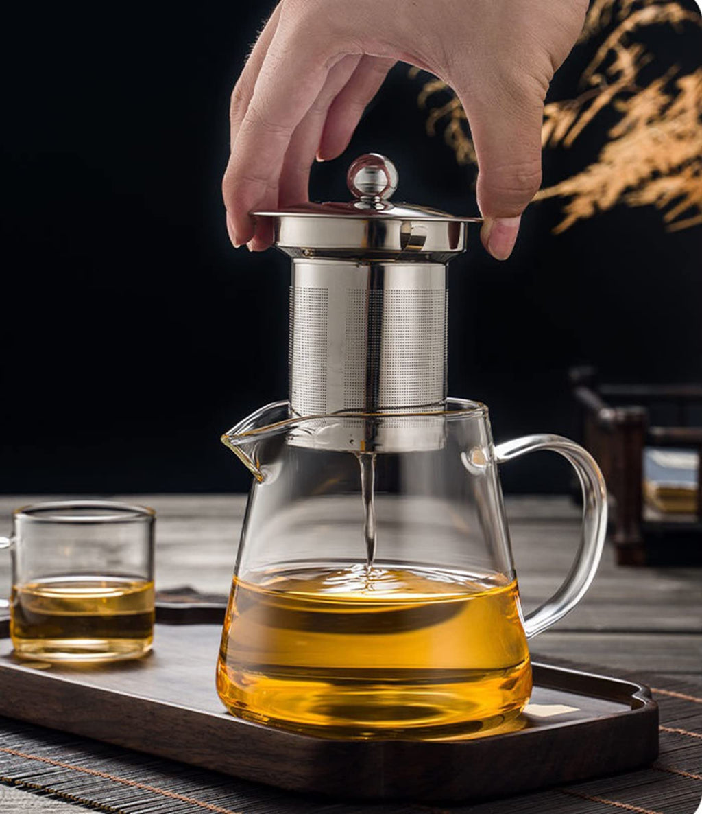 Glass Teapot with Removable Stainless Steel Infuser, Borosilicate Glass Tea Pot with Strainer,for Blooming Tea & Loose Leaf Tea, Microwave & Stovetop Safe (950ML/32oz)