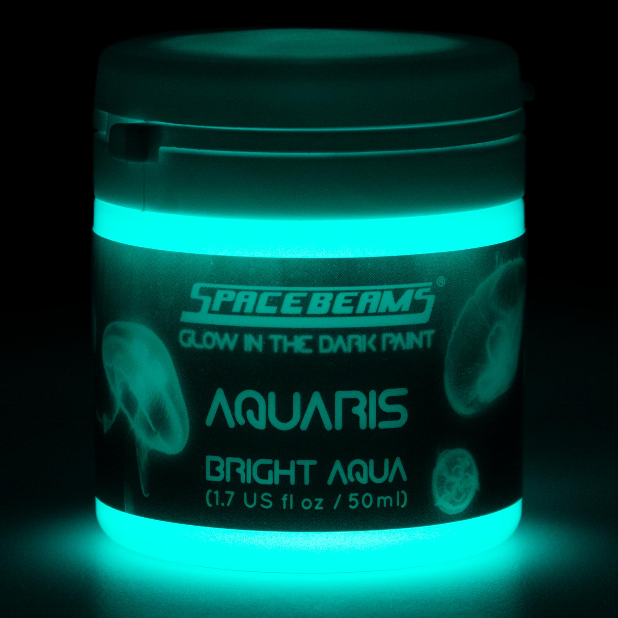 Aquaris Glow in the Dark Paint (50ml) Bright Aqua Glow (Light Blue/Turquoise), Non-Toxic, Water Based, by SpaceBeams