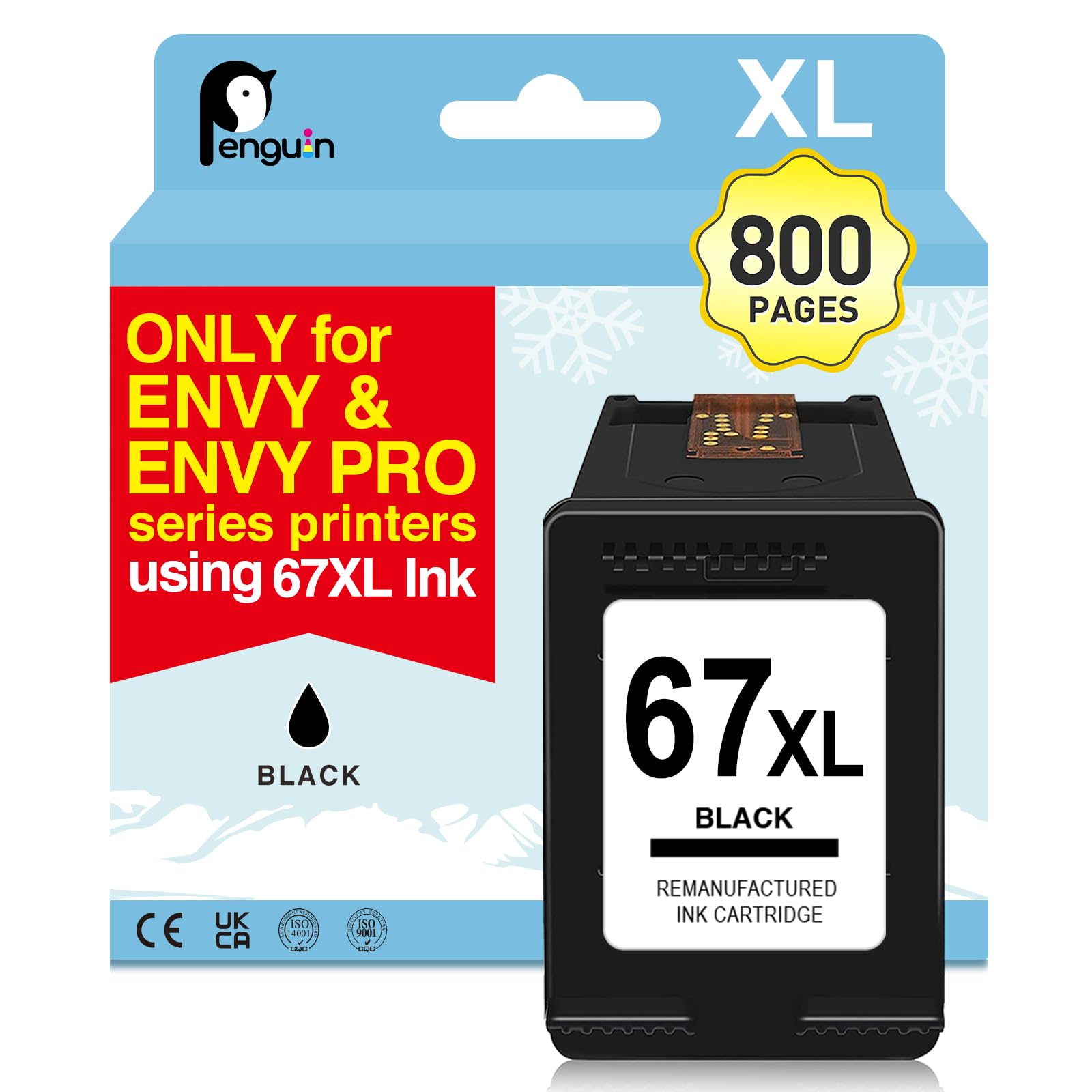 Penguin 67XL Remanufactured Ink Cartridge for HP Deskjet 4200e 4258e 4210e 4220e 4222e 4230e 4255 4255e 4227e 2852e 2855 2855e Envy 6000e 6052e Printers for HP 67xl Black
