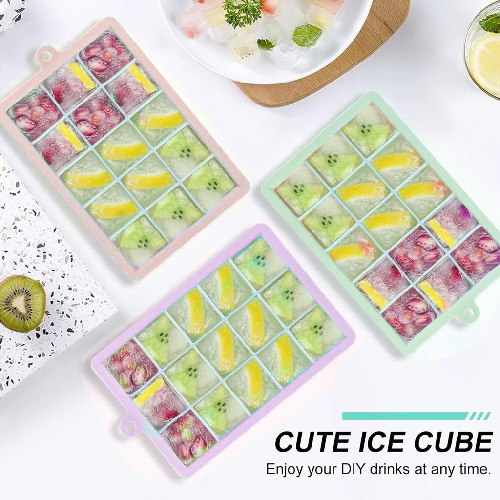KGYMJR 3Pcs Silicone Ice Cube Tray, Square Ice Cube Tray with Lid, Reusable Ice Cube Molds for DIY Cold Drinks. (Small ice Cubes, Count, 15)