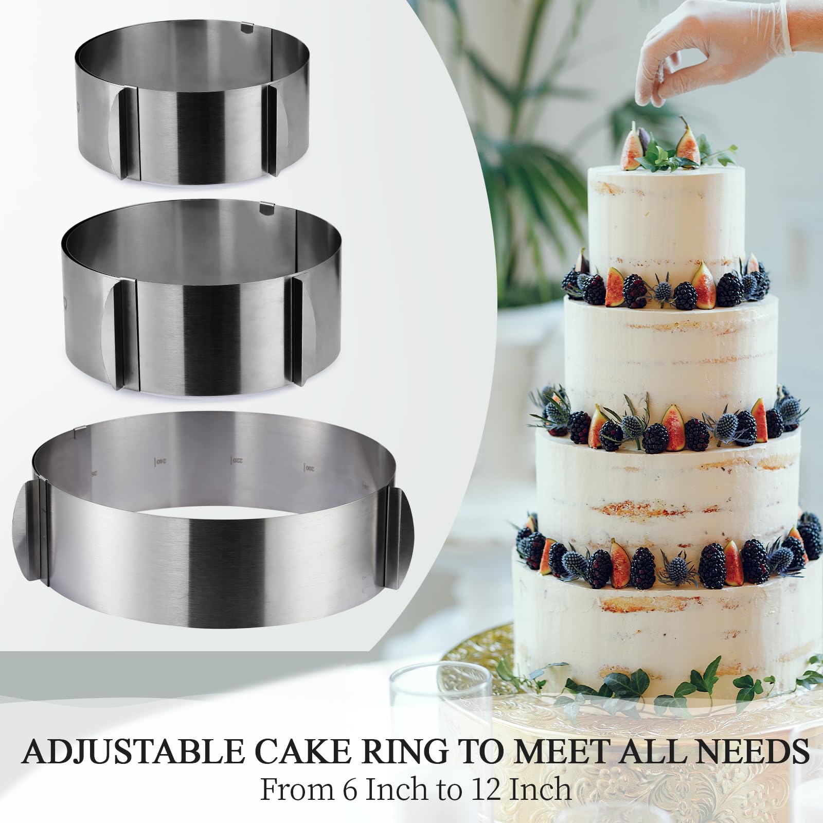 CALIFORNIA CADE ELECTRONIC Cake Mold-Cake Ring-Adjustable Round Stainless Steel 6 Inch to 12 Inch Cake Ring Mold - Cake Baking Supplies