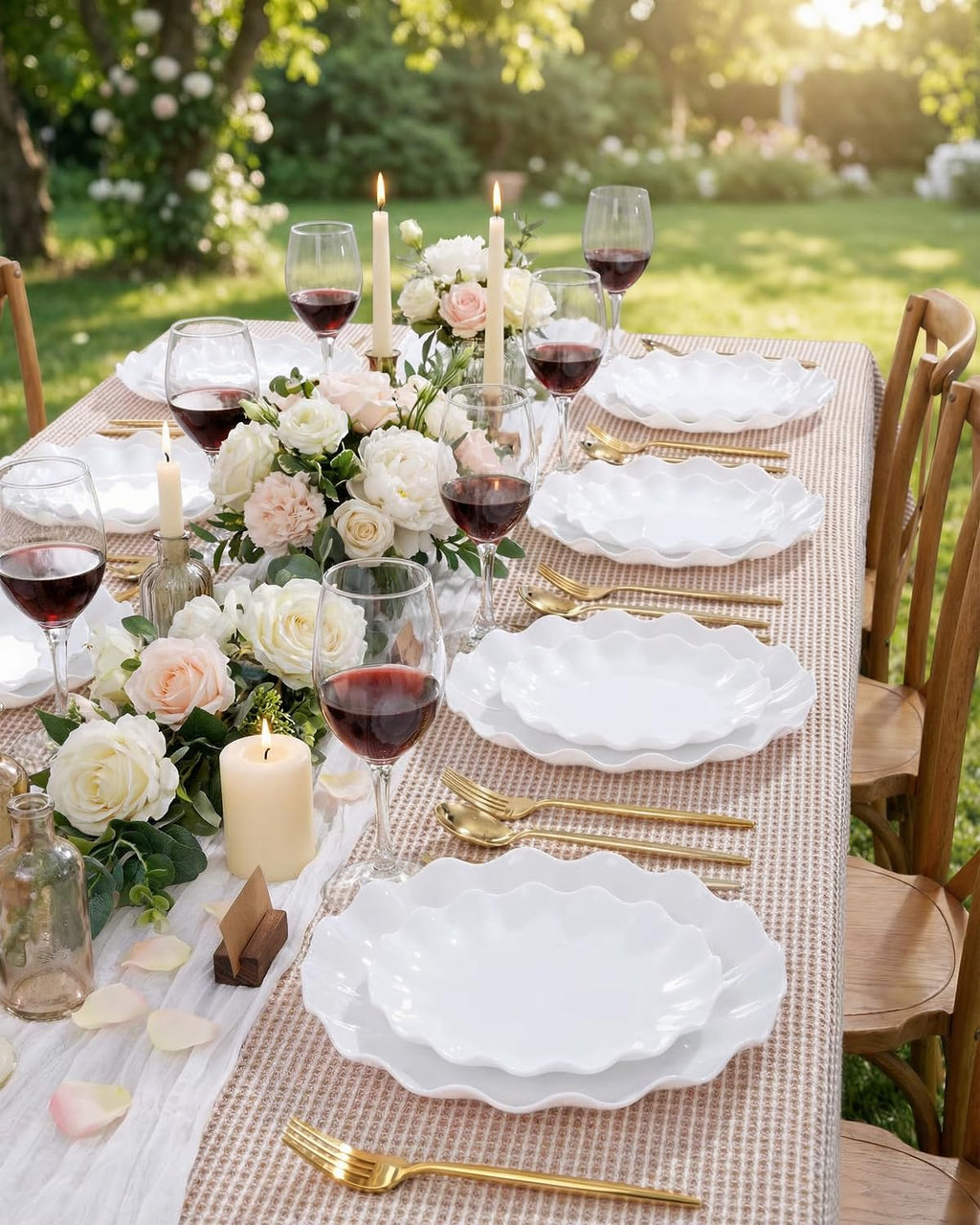 LIYH 24pcs White Plastic Plates Reusable, Unbreakable Dinner & Salad Plates, Microwave & Dishwasher Safe, Perfect for Parties, Birthday, Picnics, BPA Free (12 Guests)