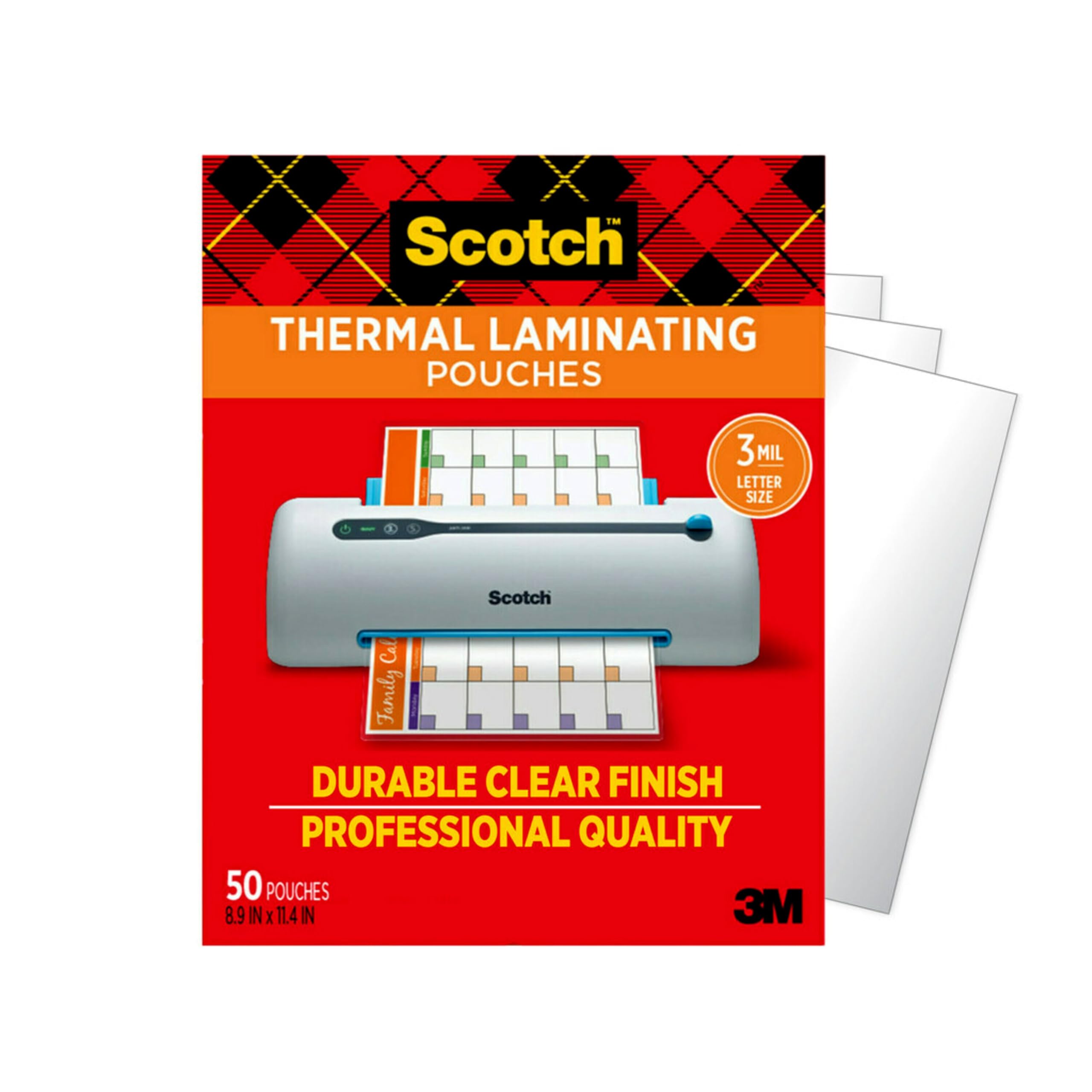 Scotch Thermal Laminating Pouches, 8.9 x 11.4-Inches, 3 mil thick, 50-Pack (TP3854-50)