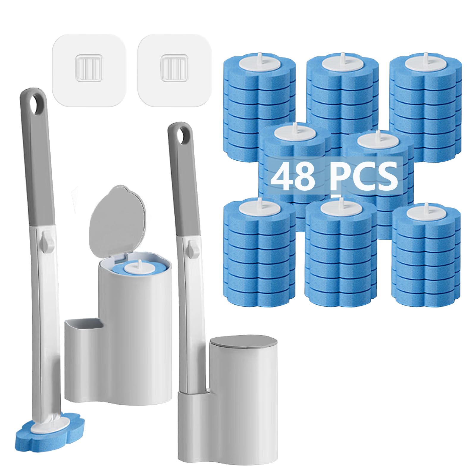 Ucaimao 2 Pack Disposable Toilet Brush and Holder Set,Extended Handle with 48 Cleaner Refills Toilet Brush for Toilet Bowl Cleaners,Bathroom Cleaning,Sink, Bathtub, Floor - Blue (Ocean Fresh Scent)