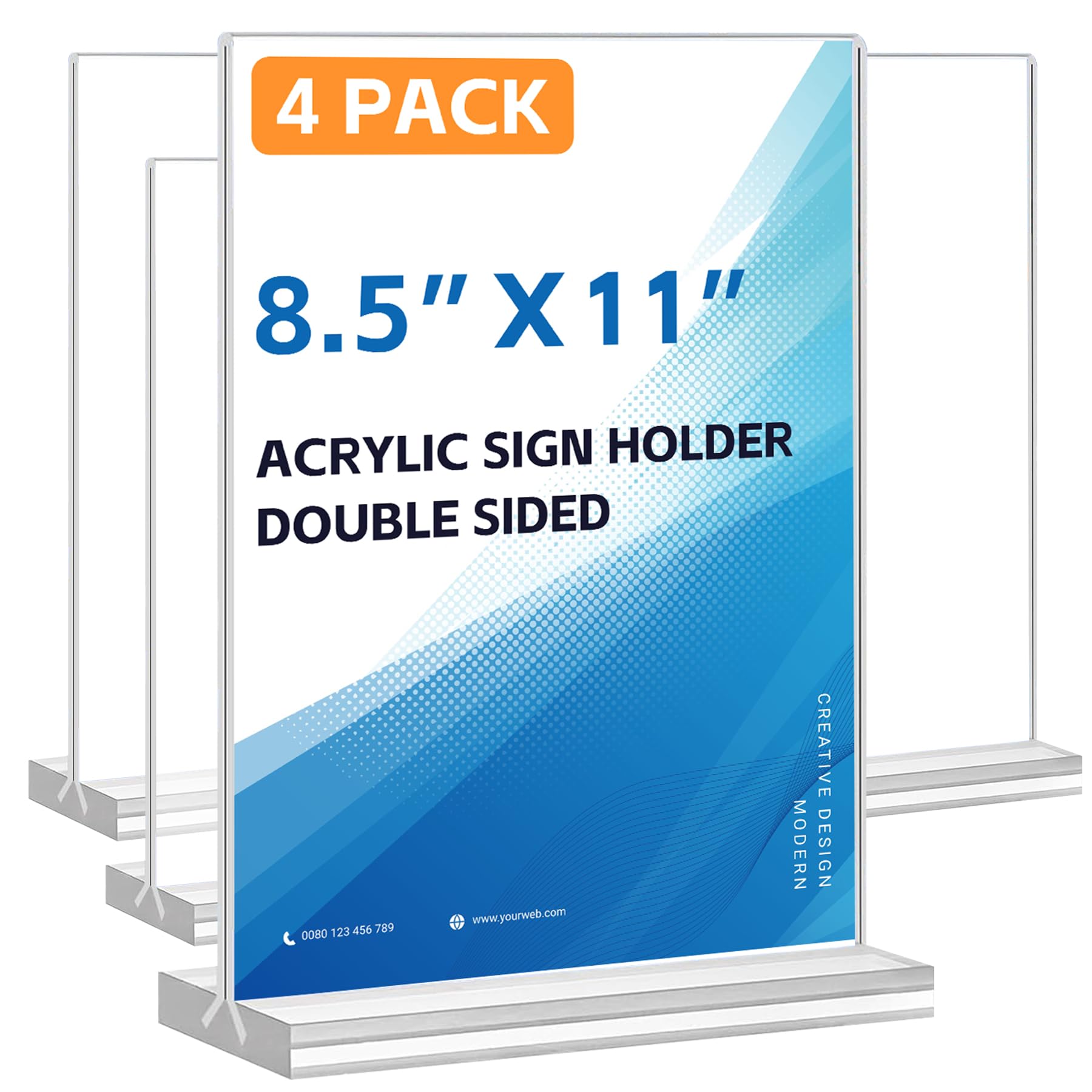 4 Pack Acrylic Sign Holder 8.5 x 11,Clear Menu Stand, Double-Sided Clear Sign Holder, Vertical Plastic Stands for Display, Stand up Table Top Frame Paper Holder for Office Business Store Restaurants