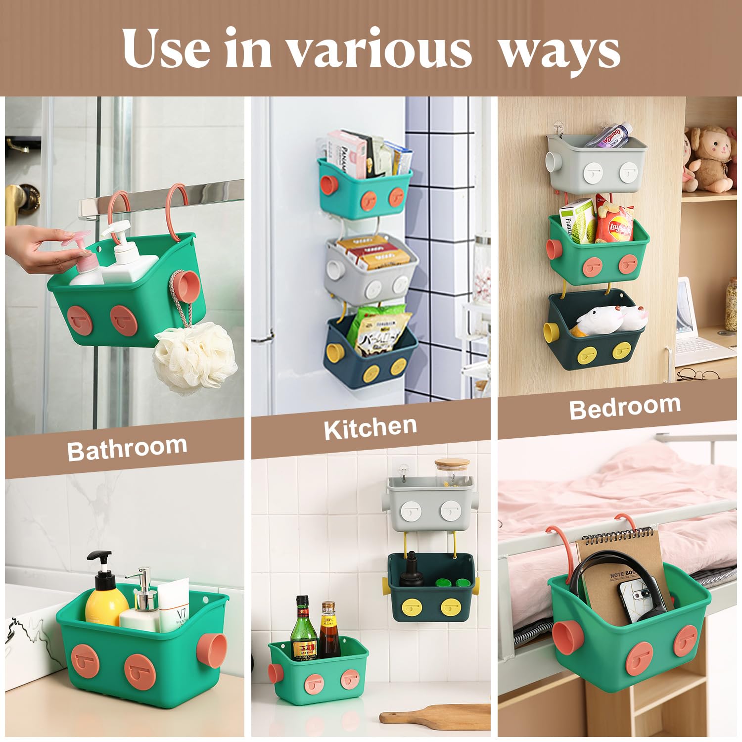 Bath Toy Storage Organizer Basket, 3 Pack Cute Robot Bathtub Shower Toy Organizer, Wall Mounted Hanging Bath Toy Holder with Hooks, for Tub Laundry