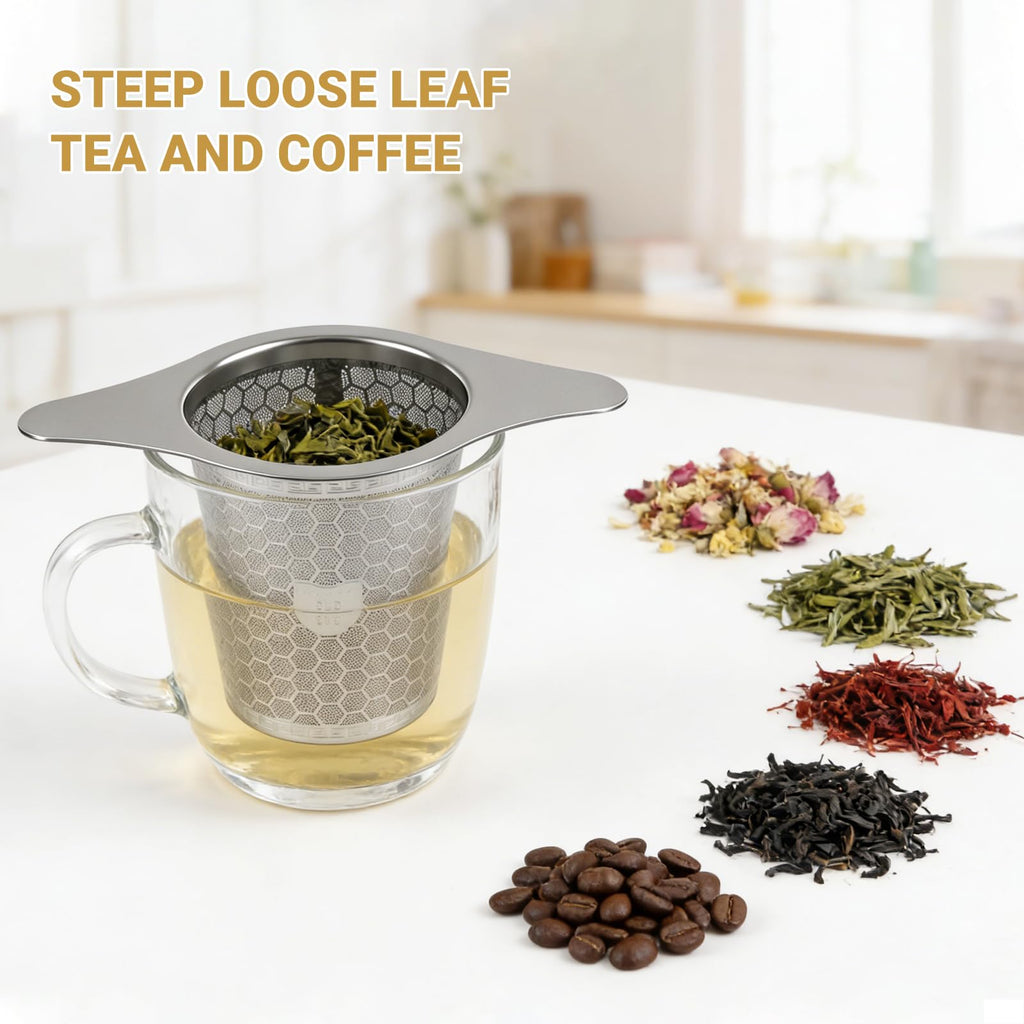 316 Stainless Steel Tea Infuser - 2 Pack, Extra Fine Mesh Strainer with Wide Rim Handles for Hanging on Teapots or Cups to Steep Loose Leaf Tea and Coffee