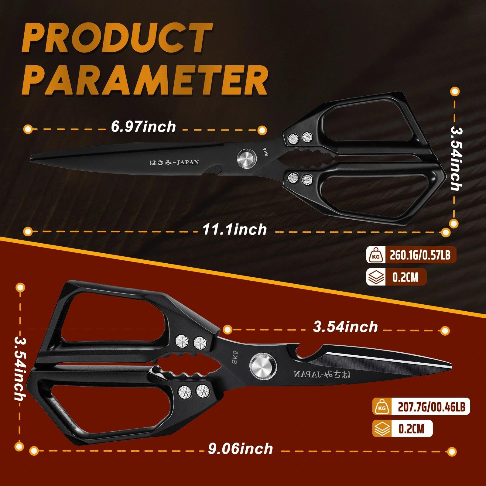Dream Reach Kitchen Scissors Set Black - Upgraded Stainless Steel Kitchen Shear, Sharp Meat Scissors, Heavy Duty Poultry Shears, Japanese Cooking Scissor for Food, Chicken Bones, and Turkey,