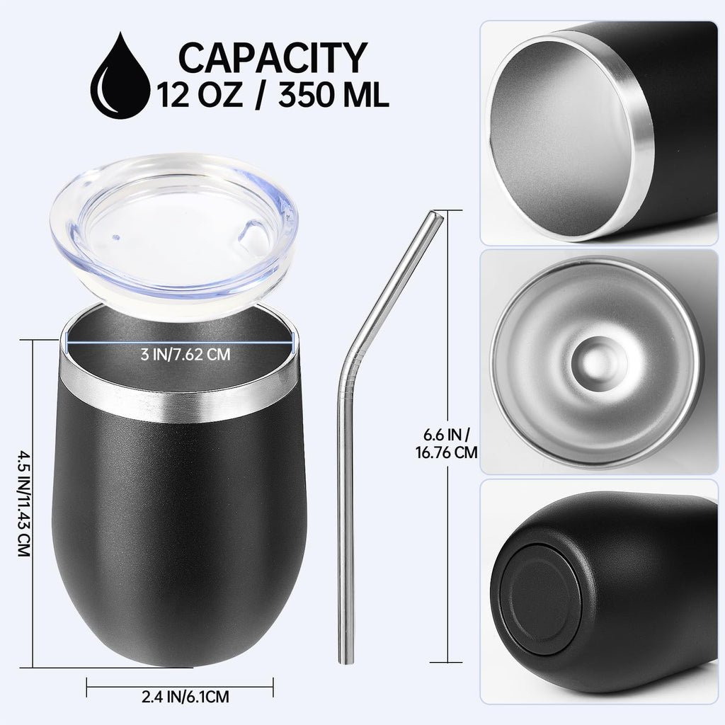 Volhoply 12oz Stainless Steel Wine Tumbler with Lid Bulk 4 Pack,Double Wall Vacuum Stemless Wine Glasses,Reusable Metal Travel Coffee Mug with Straw,Insulated Cup Gifts for Women,Christmas（Mix,4 Set）
