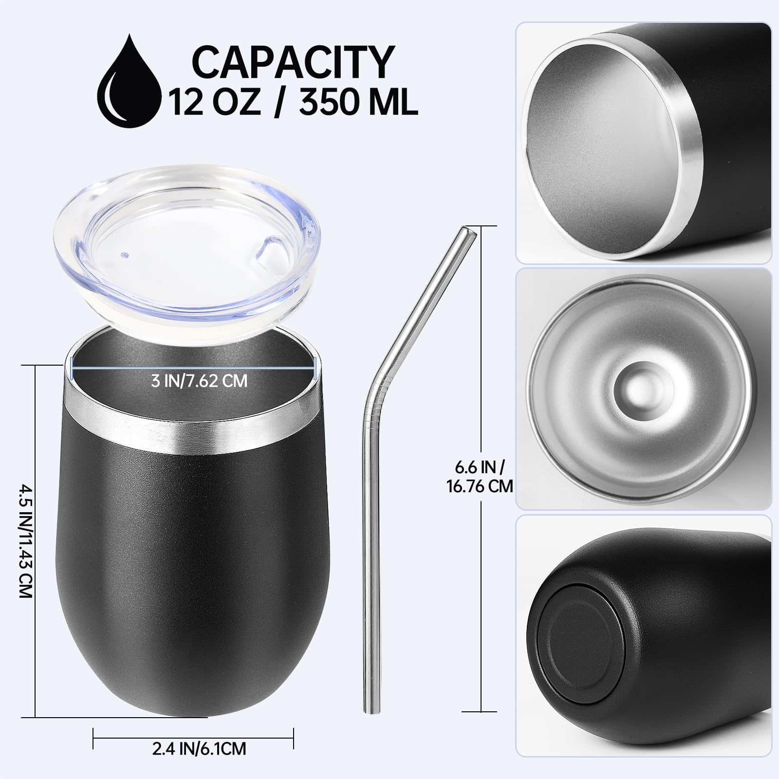 Volhoply 12oz Stainless Steel Wine Tumbler with Lid Bulk 4 Pack,Double Wall Vacuum Stemless Wine Glasses,Reusable Metal Travel Coffee Mug with Straw,Insulated Cup Gifts for Women,Christmas（Mix,4 Set）