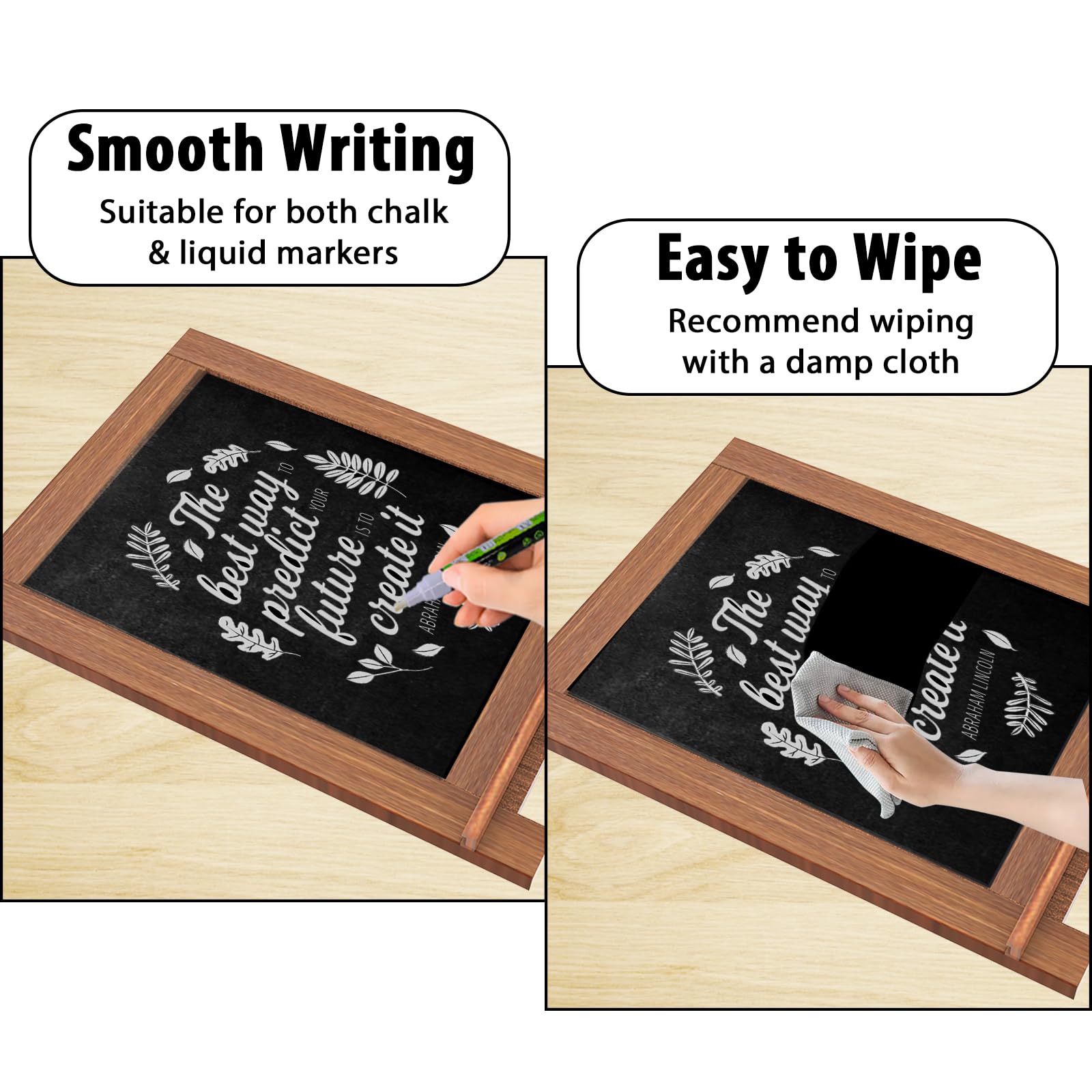 Newzealkids Tabletop Chalkboard Signs 10.2"x14" Magnetic Small Chalkboard Sign, Desktop Standing/Wall Hanging Blackboard with Liquid Chalk Marker, Wood Framed Menu Board for Kitchen, Café, Home Decor