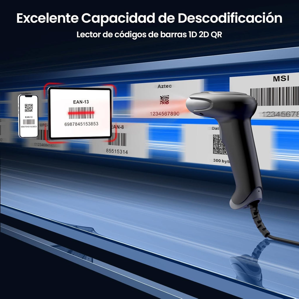 Eyoyo 2D USB Barcode Scanner: Handheld Wired QR Code Scanner for Computer Laptop POS PC, Fast Automatic 1D UPC Screen & Printed Bar Code Reader for Library, Retail Store, Book, Warehouse Inventory