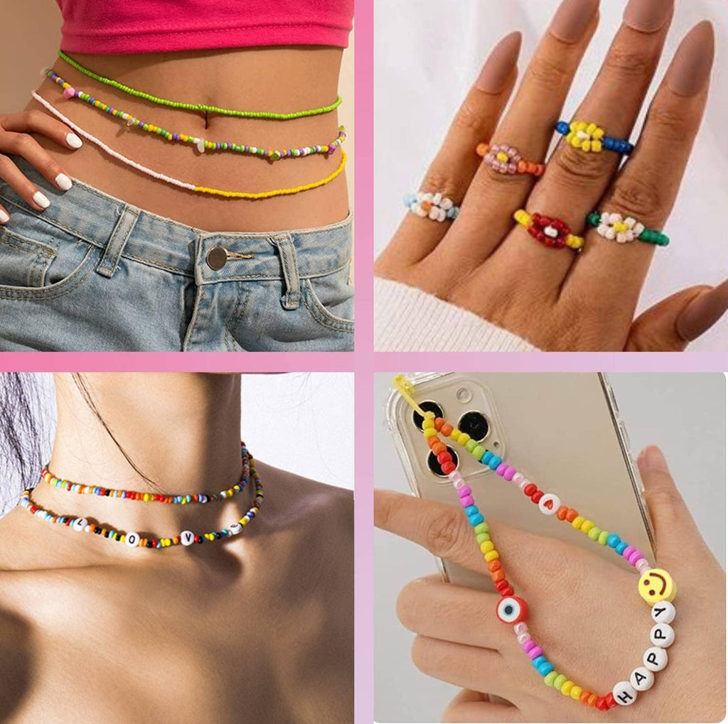 54000pcs Glass Seed Beads for Jewelry Making Kit, 120 Colors 2mm Small Beads Kit Bracelet Beads with Letter Evil Eye Beads Jump Rings & Charms Pendants for Bracelets Making, DIY, Art and Craft