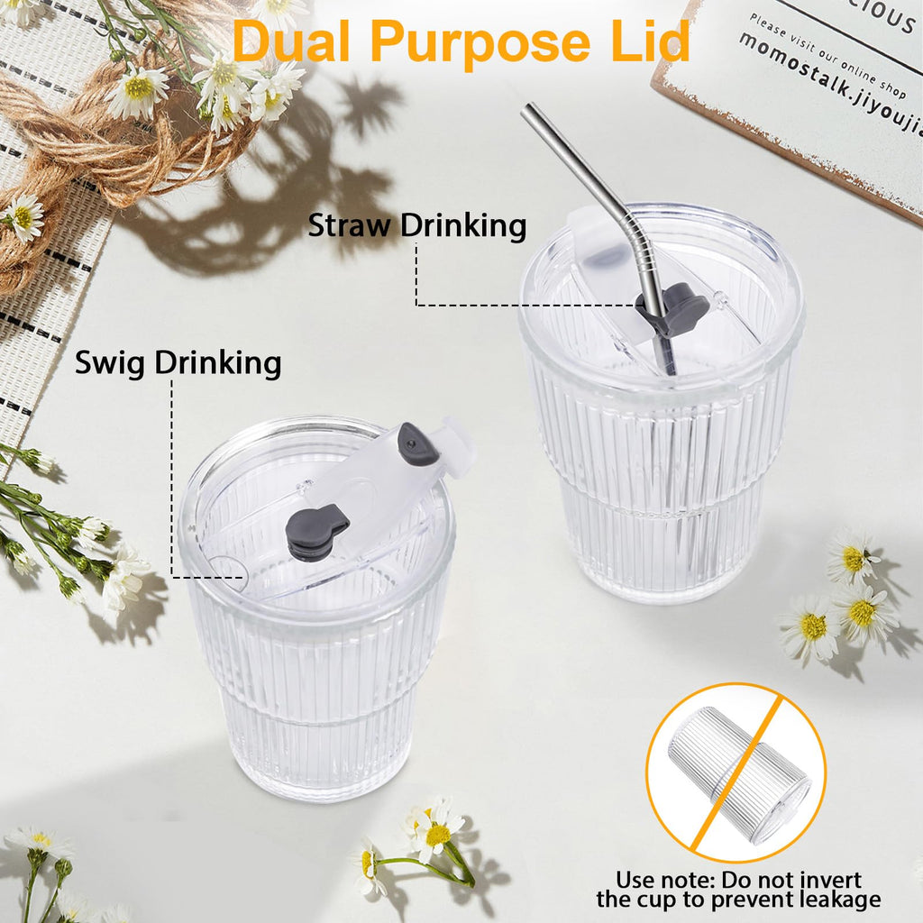 VAIIGO 16 OZ Iced Coffee Cup, Reusable Plastic Coffee Cups with Lids and Straws, Unbreakable Plastic Drinking Glasses Iced Coffee Glass to Go Coffee Cups, BPA Free, Dishwasher Safe, Set of 4