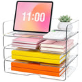 4-Tier Acrylic Paper Tray Organizer, Clear Stackable Desk Organizers for Documents, Letters, A4 Papers, Office Storage Organizers