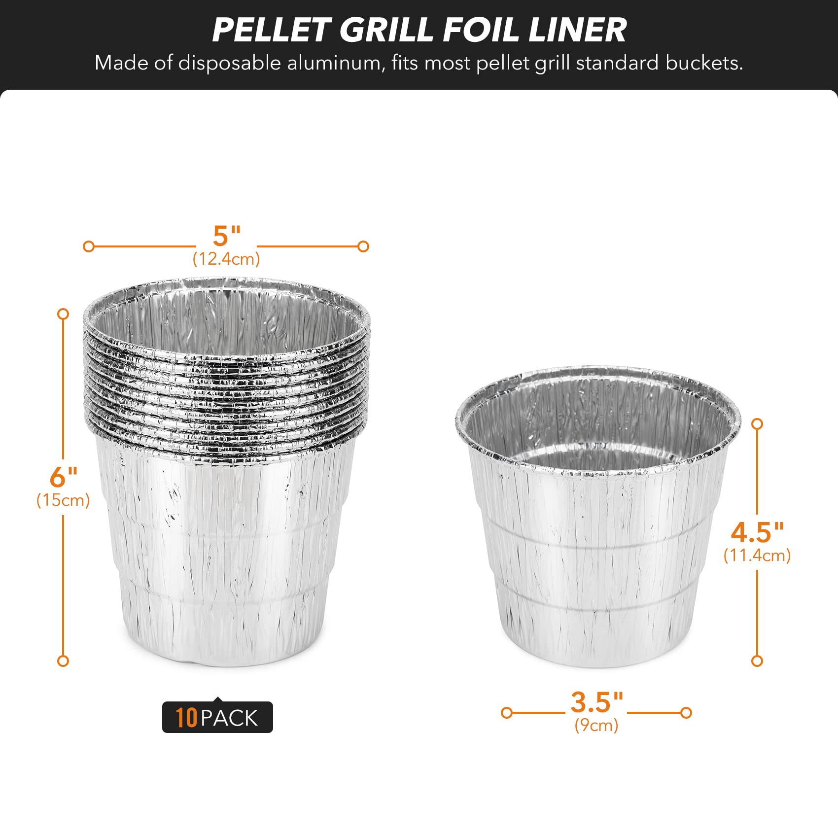 Stanbroil Drip Grease Bucket with 10-Pack Disposable Foil Liners for Wood Pellet Grills Traeger, Pit Boss, Camp Chef, Lousiana and Also Fits Most Other Wood Pellet Grills