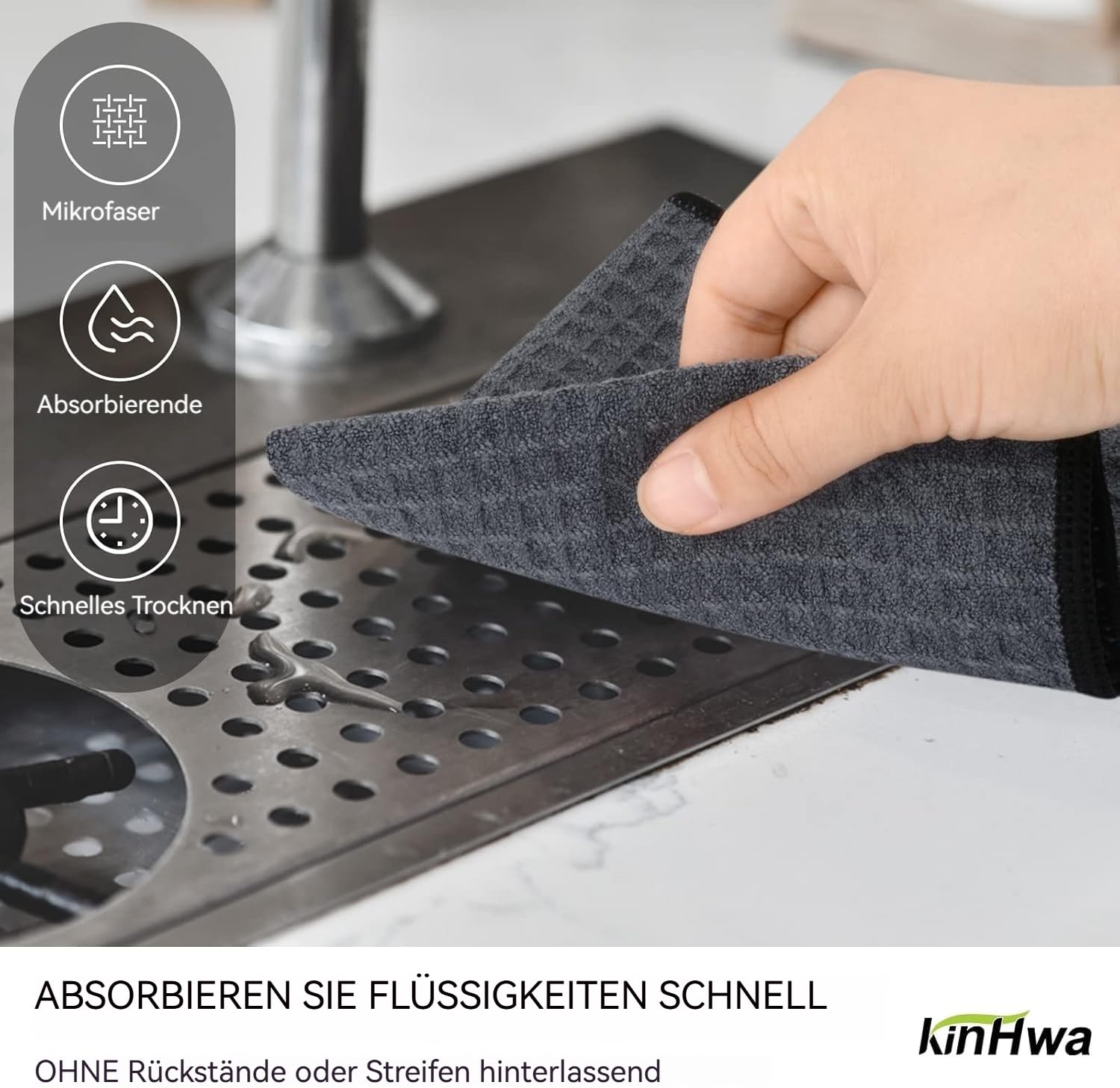 KinHwa Dish Cloths Ultra Absorbent Microfiber Cleaning Cloths Odor Free Waffle Weave Kitchen Dishcloths Rags 12inch x 12inch Gray 6 Pack