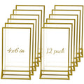 AeKeatDa 12 Pack Acrylic Sign Holders 4''x6'' Display Stand with Gold Border Double-Sided Clear Display Frames for Weddings, Table Numbers, Menus, Parties, and Restaurants