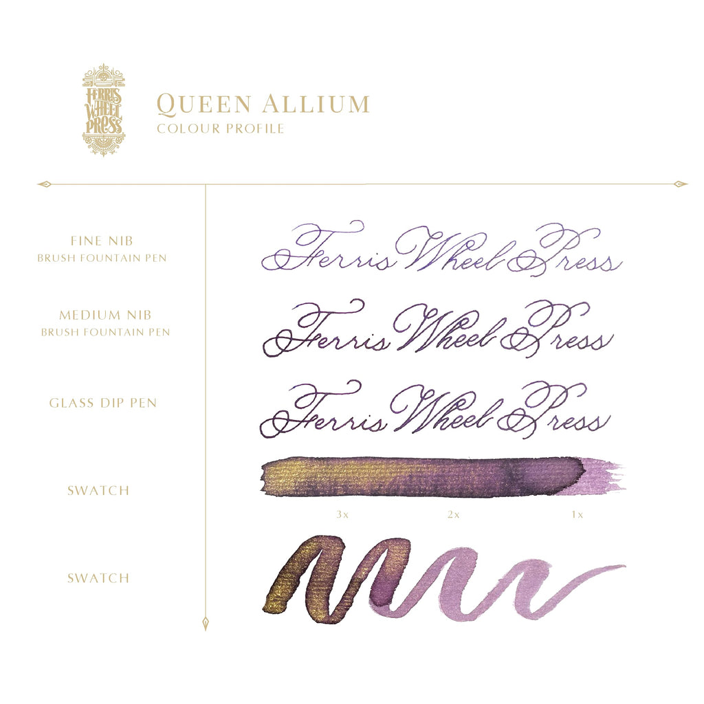 Ferris Wheel Press Ink, Everyday Ink Collection, Queen Allium, Allium Purple with Sparkling Gold, 38ml Fountain Pen Ink Bottle