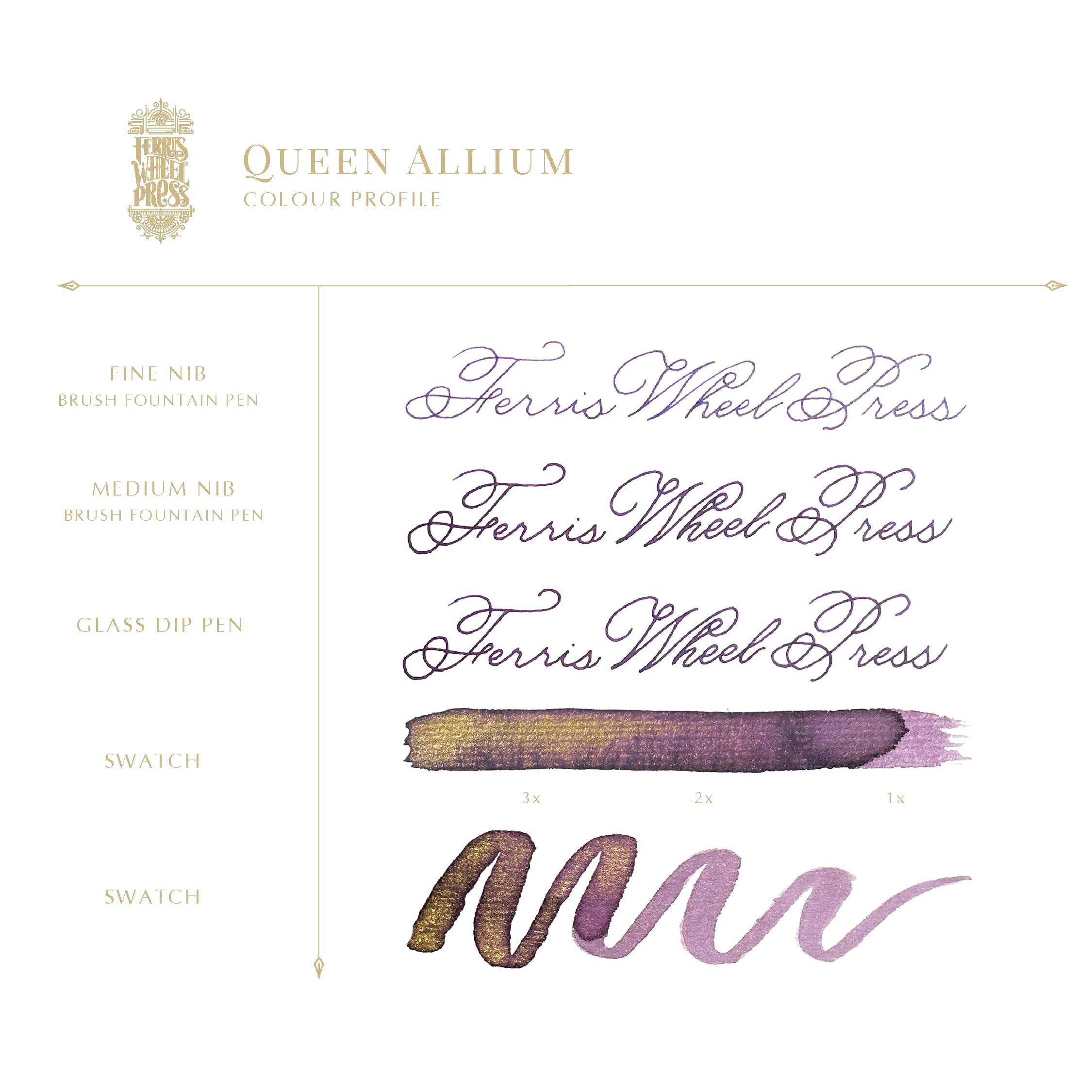 Ferris Wheel Press Ink, Everyday Ink Collection, Queen Allium, Allium Purple with Sparkling Gold, 38ml Fountain Pen Ink Bottle